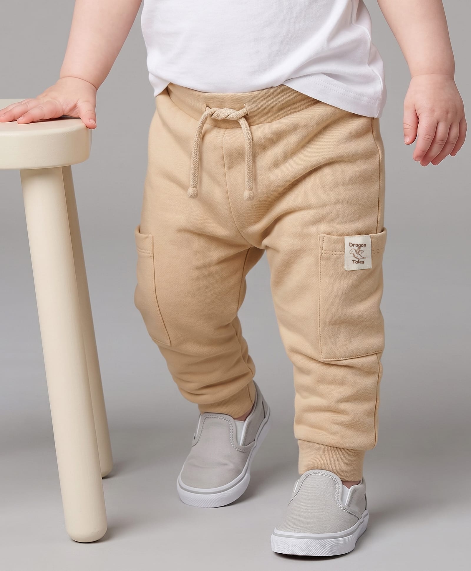 Babyoye 100% Cotton Interlock Knit With Eco Jiva Finish Full Length Solid Lounge Pant With Cargo Pockets & Patch - Cream-image-46