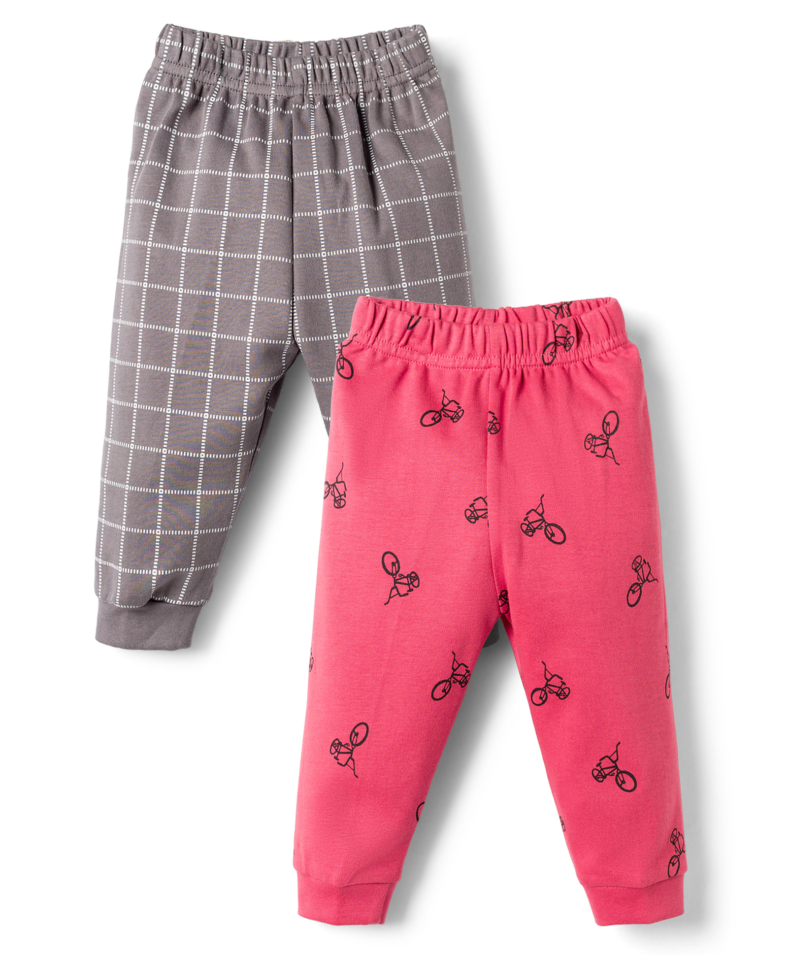 Pink Rabbit Interlock Knit Full Length Lounge Pant with Checks & Cycle Print Pack of 2 - Red & Grey-picture-12