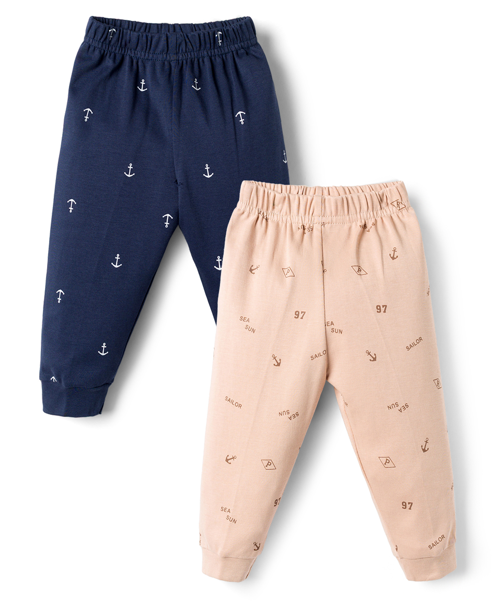 Pink Rabbit Interlock Knit Full Length Lounge Pant with Nautical Theme Print Pack of 2 - Navy & Pink-picture-12