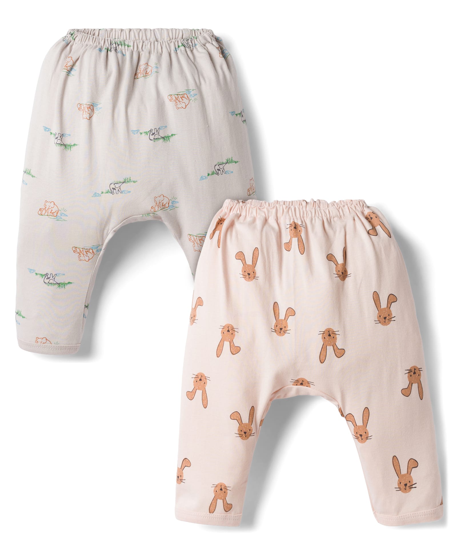 Pink Rabbit Sinker Knit Full Length Diaper Leggings with Animals Print Pack of 2 - Light Grey & Peach-picture-5