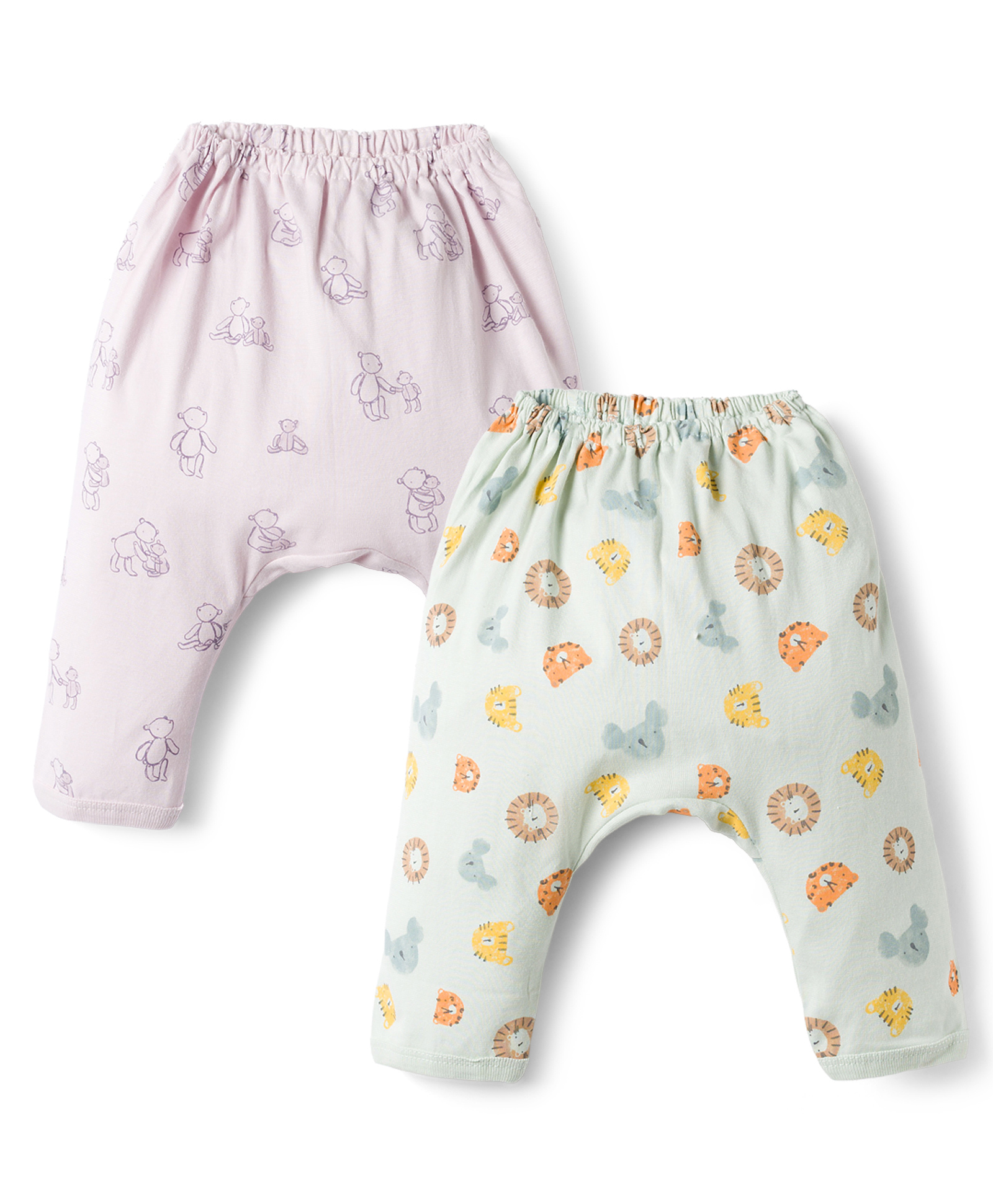Pink Rabbit Sinker Knit Full Length Diaper Leggings with Animals Print Pack of 2 -Pink & Meant-picture-3