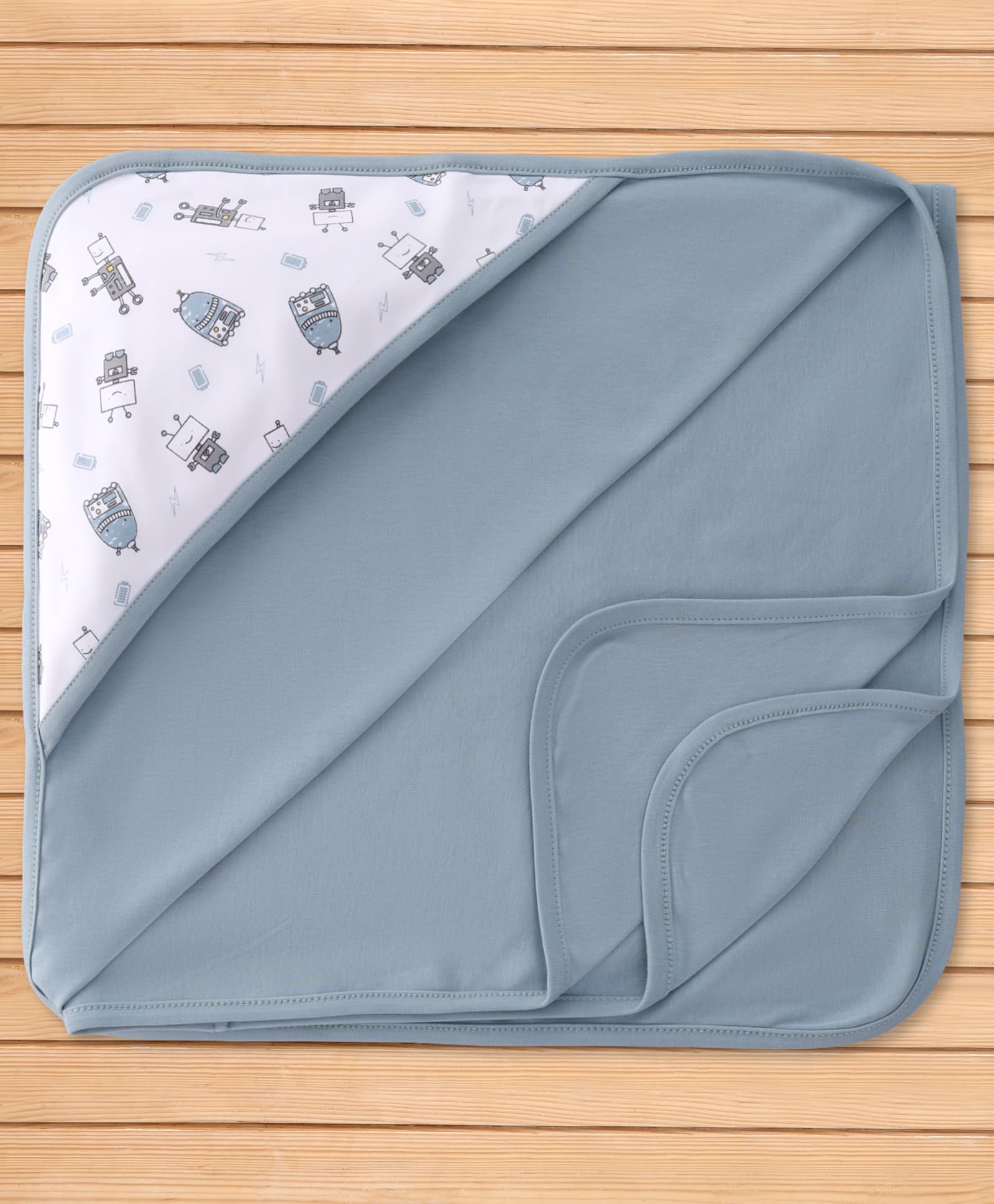 Pink Rabbit Interlock Knit Towel With Robot Print L 81 x B 81 cm - Blue-image-12