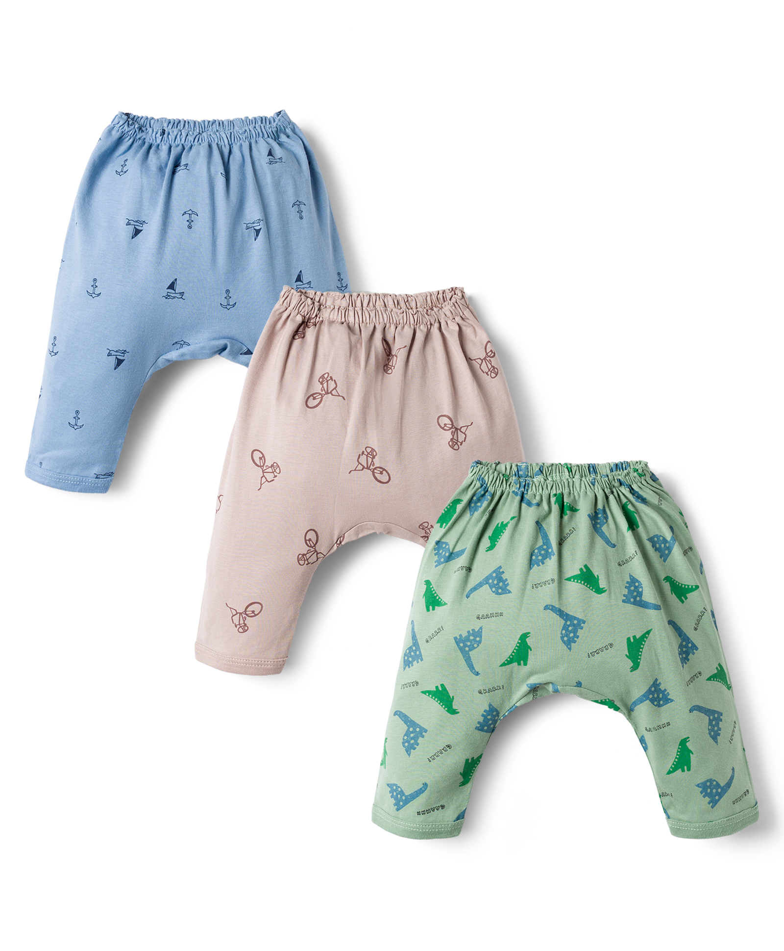Pink Rabbit Sinker Knit Full Length Diaper Leggings with Animals Print Pack of 3 - Light Green & Light Blue-picture-29