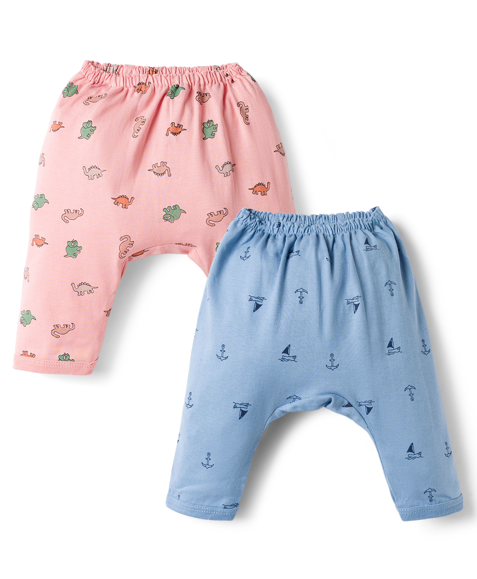 Pink Rabbit Sinker Knit Full Length Diaper Leggings with Dino & Boat Print Pack of 2 - Light Blue & Pink-picture-49