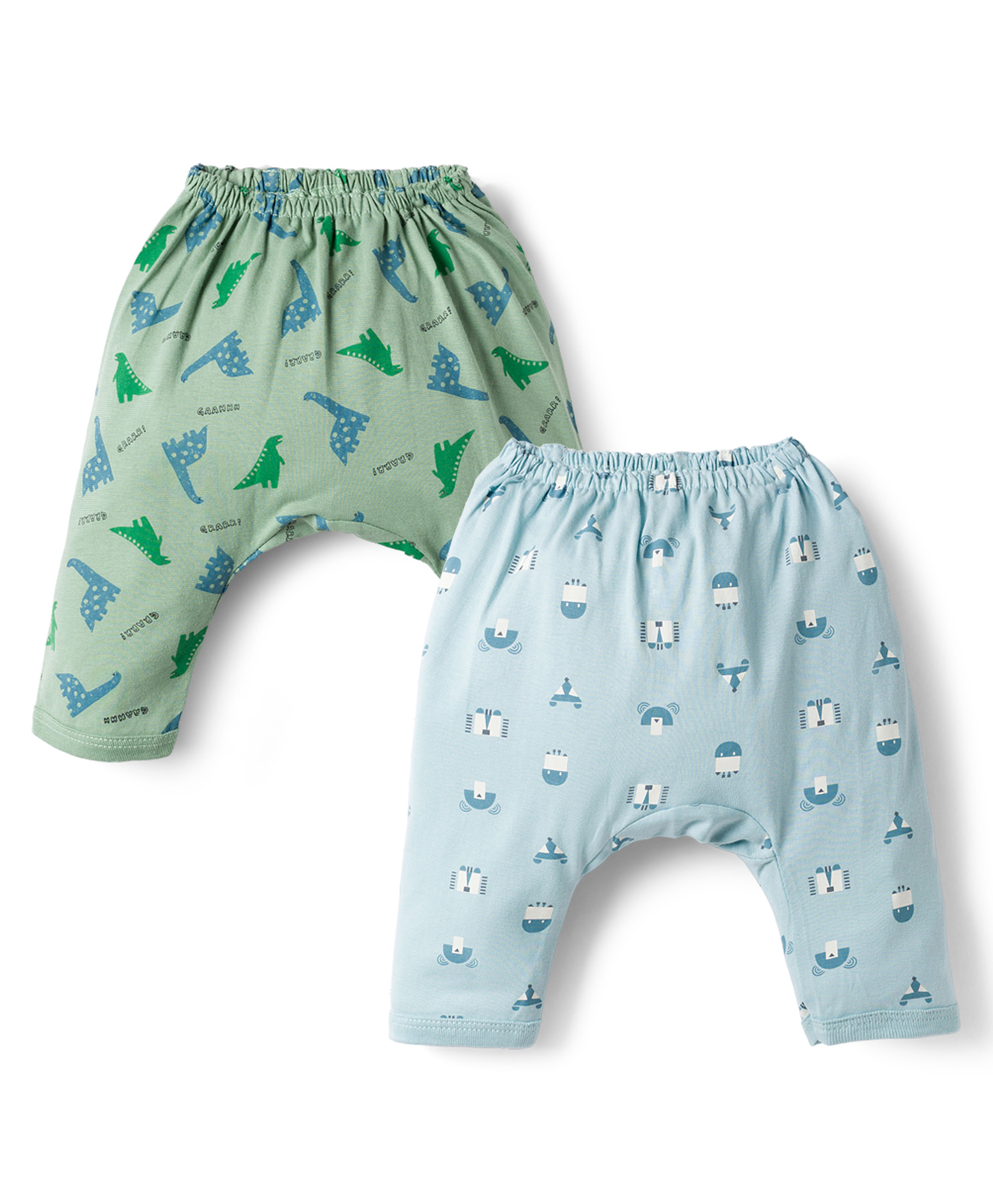 Pink Rabbit Sinker Knit Full Length Diaper Leggings with Dino & Animal Face Print Pack of 2 - Light Green & Light Blue-picture-37