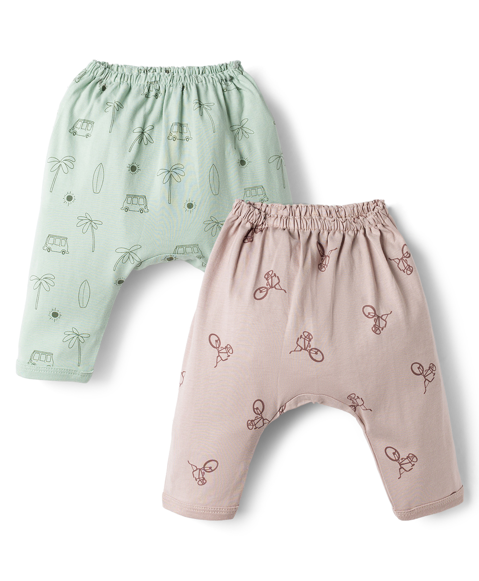 Pink Rabbit Sinker Knit Full Length Diaper Leggings with Beach & Cycle Print Pack of 2 - Light Green & Grey-picture-4