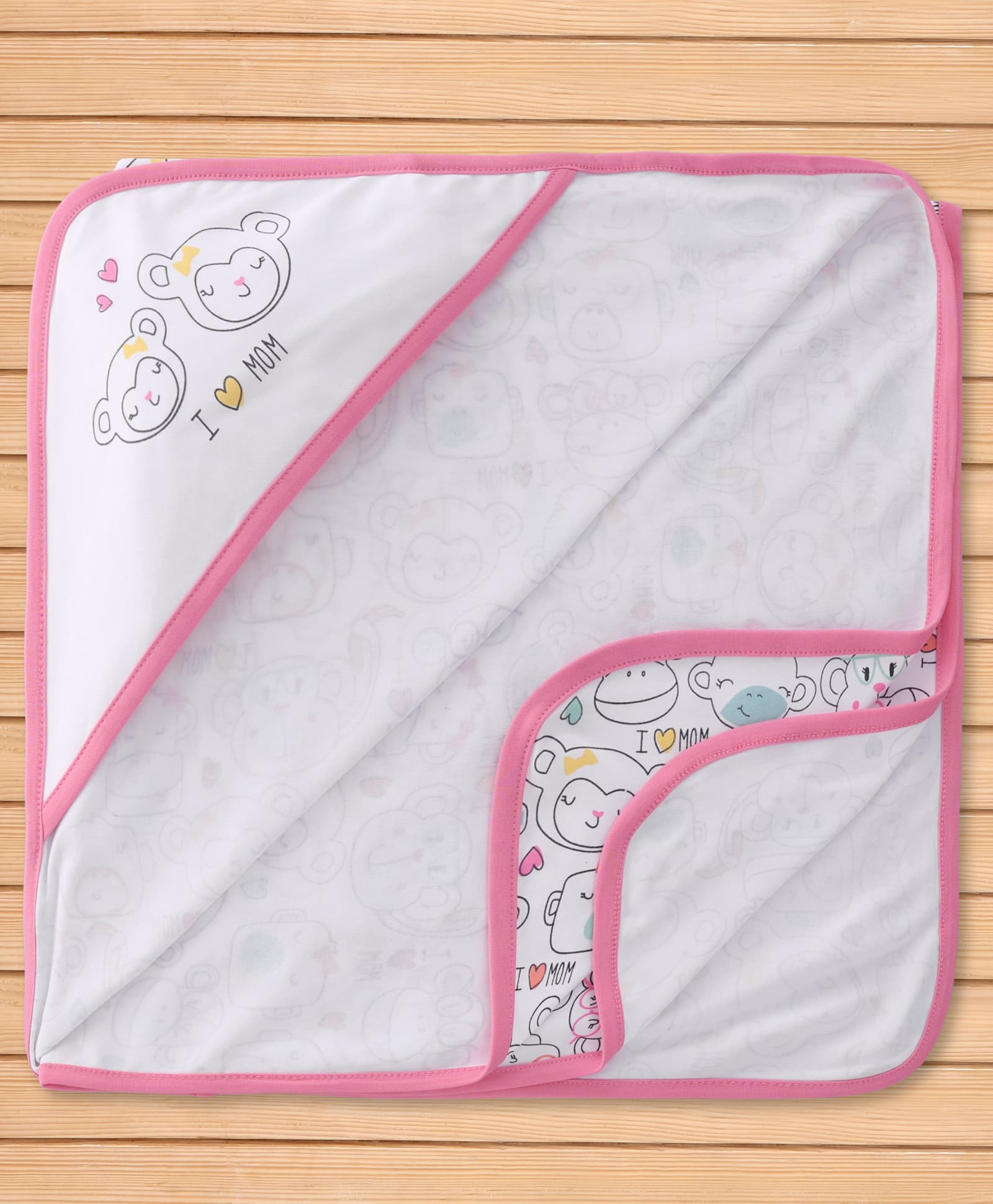 Pink Rabbit Interlock Knit Towel With Monkey Face Print L 81 x B 81 cm - Pink-image-23