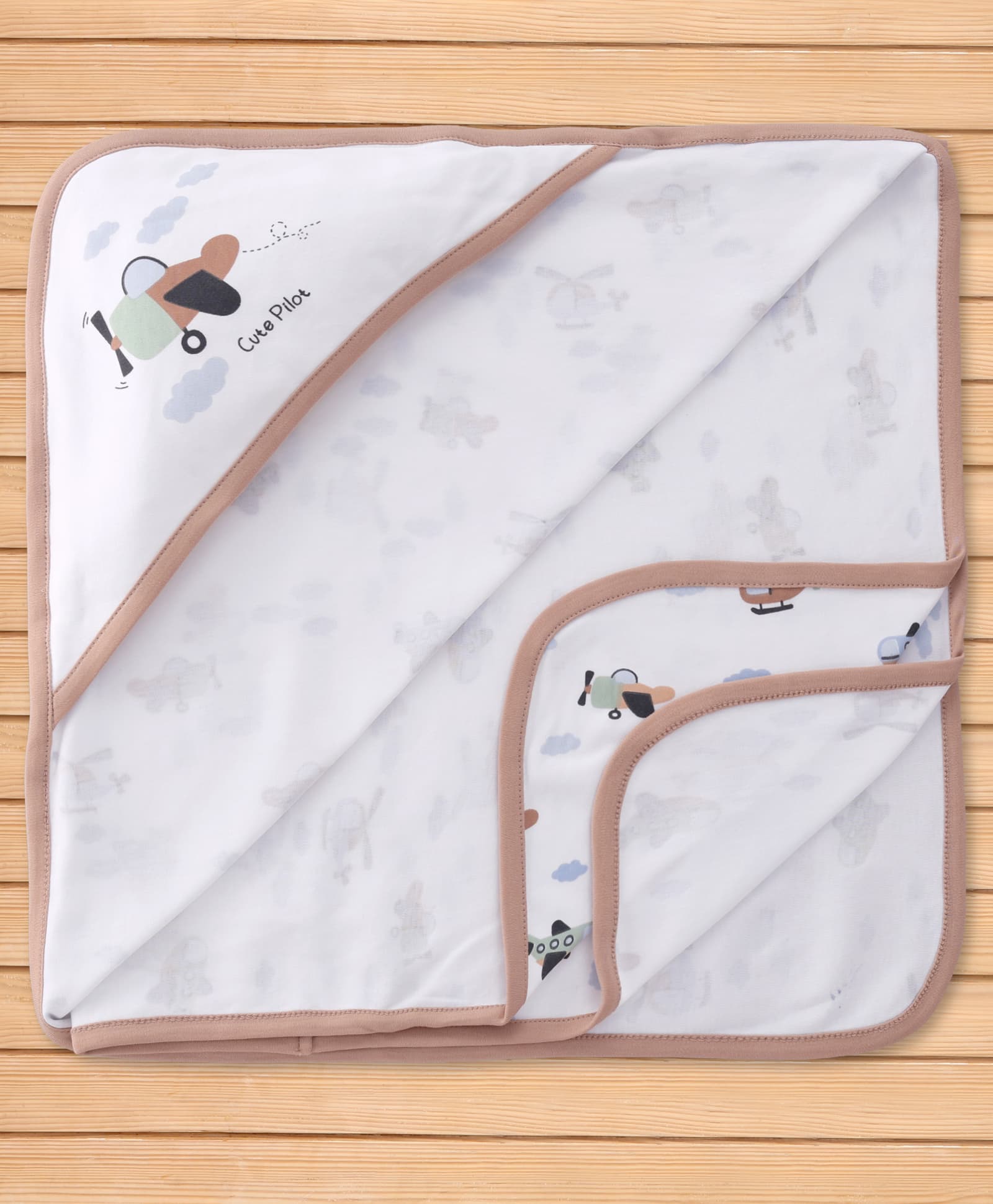 Pink Rabbit Interlock Knit Towel With Helicopter Print L 81 x B 81 cm - Light Brown-image-4