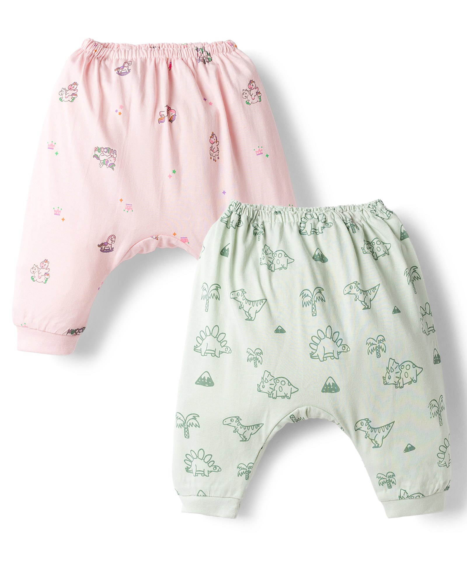 Pink Rabbit Sinker Knit Full Length Diaper Leggings with Unicorn & Dino Print Pack of 2 - Pink & Light Green-picture-26
