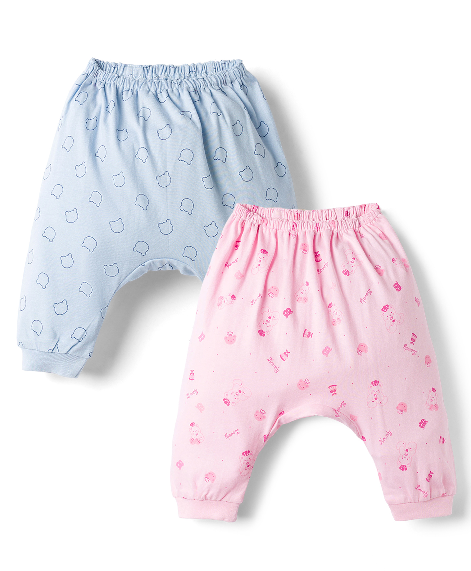 Pink Rabbit Sinker Knit Full Length Diaper Leggings with Bear Print Pack of 2 - Pink & Light Blue-picture-40