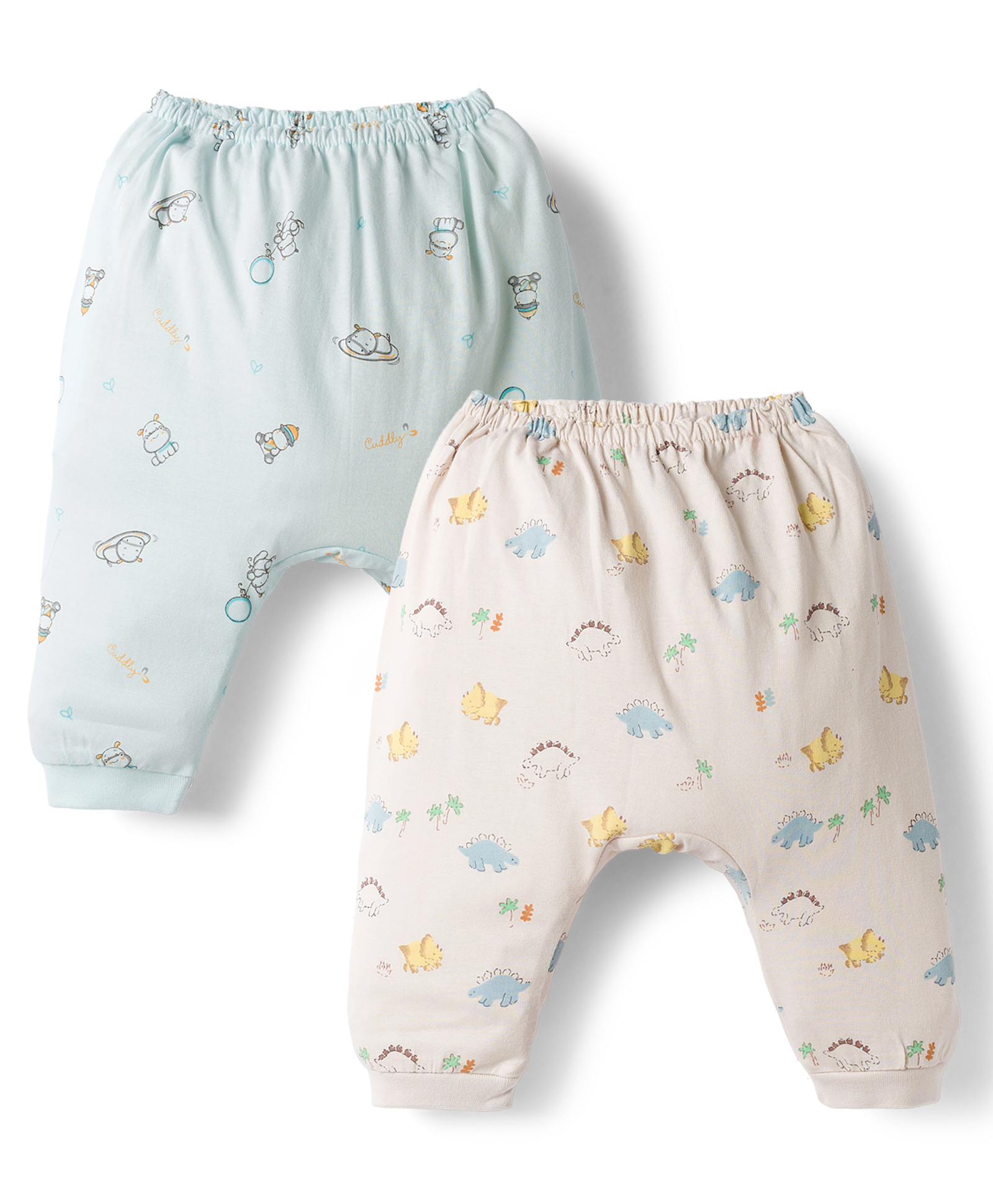 Pink Rabbit Sinker Knit Full Length Diaper Leggings with Animals Print Pack of 2 - Light Pink & Light Blue-picture-16