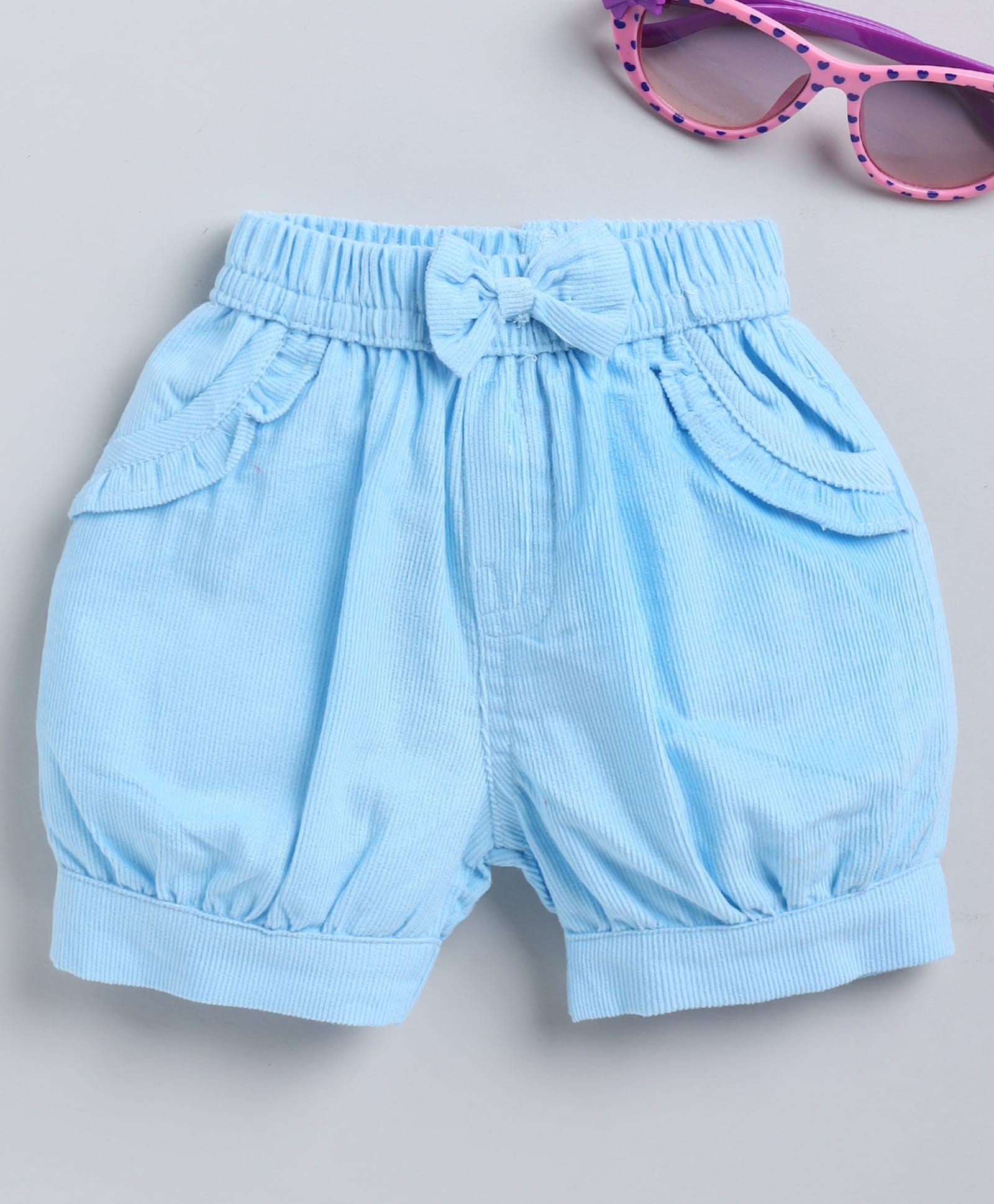 Wonderchild Frill & Bow Applique Detailed Ribbed Shorts - Blue-image-24