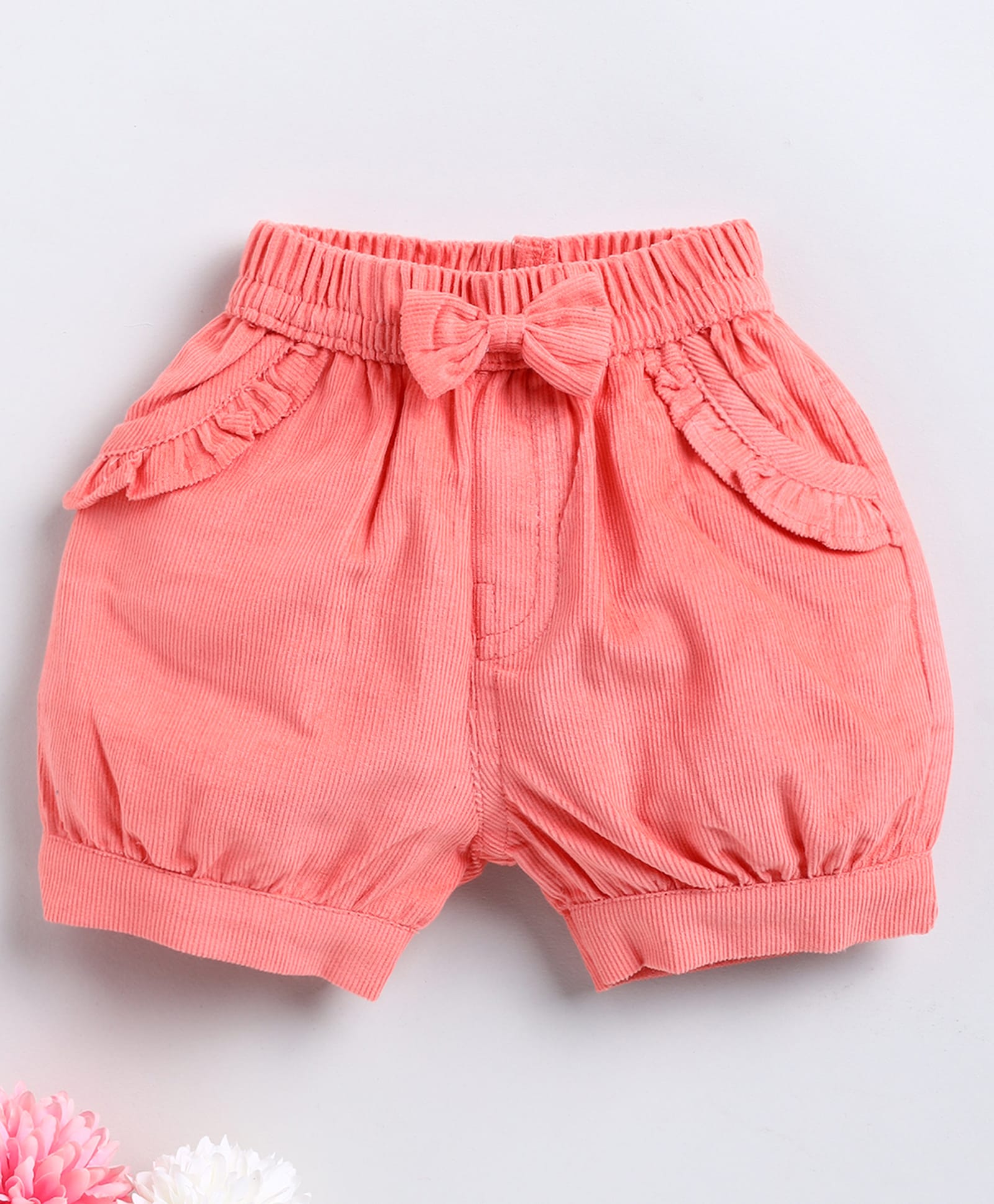 Wonderchild Frill & Bow Applique Detailed Ribbed Shorts - Peach-picture-13