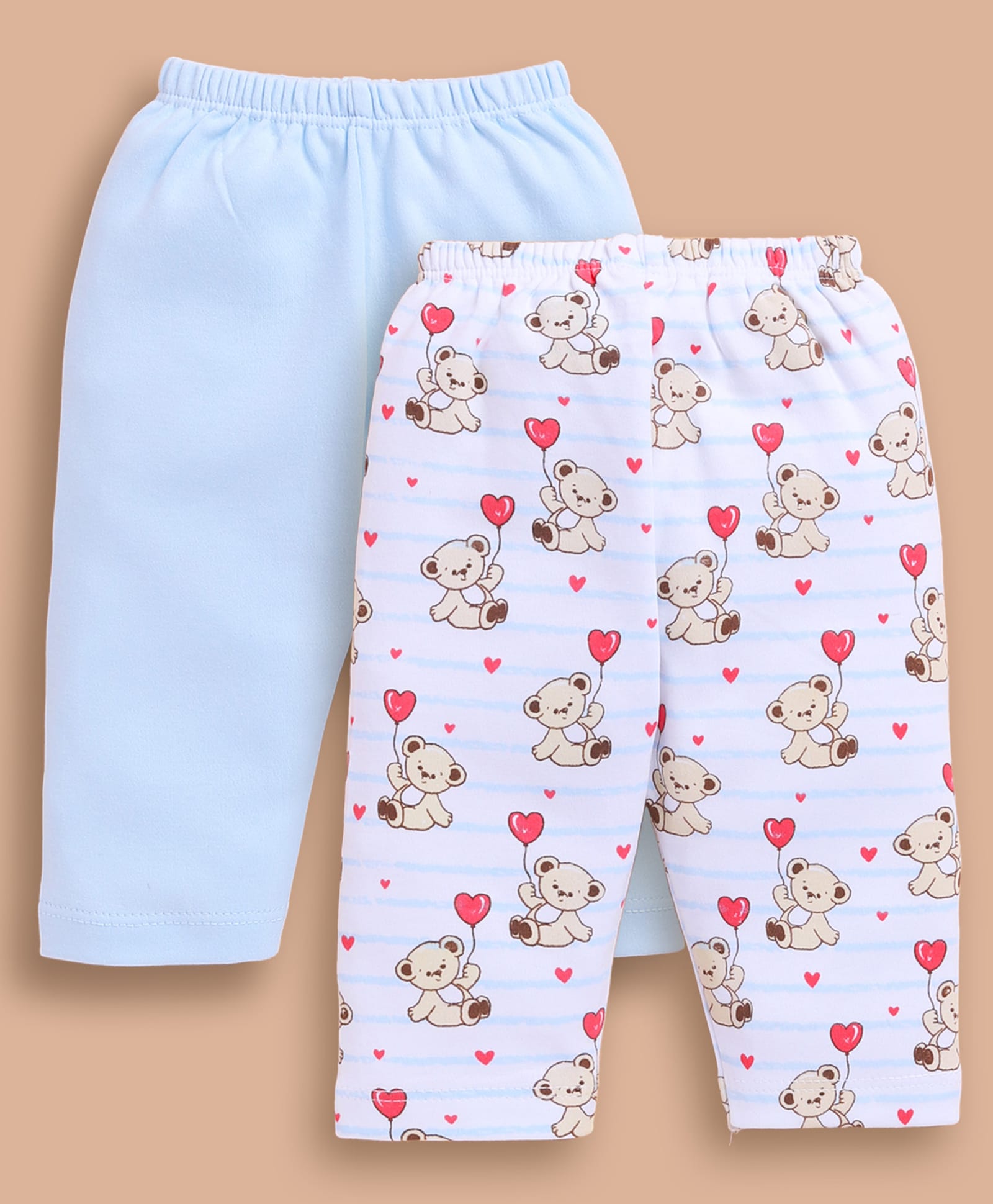 Wonderchild Pack Of 2 Striped & Teddy Bear Printed Pajama - Blue & White-image-3