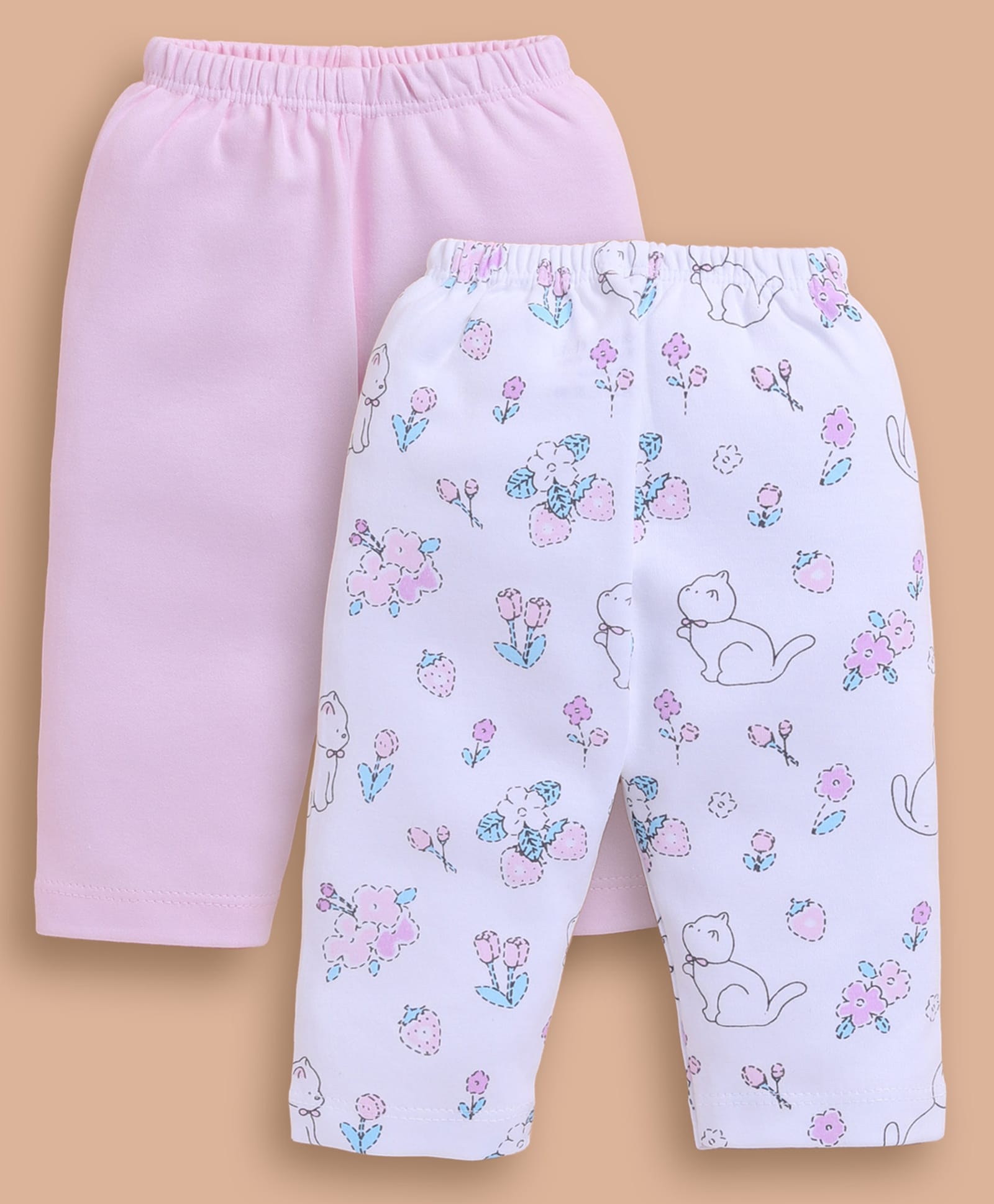 Wonderchild Pack Of 2 Solid & Floral Printed Pajamas - Pink & White-image-32
