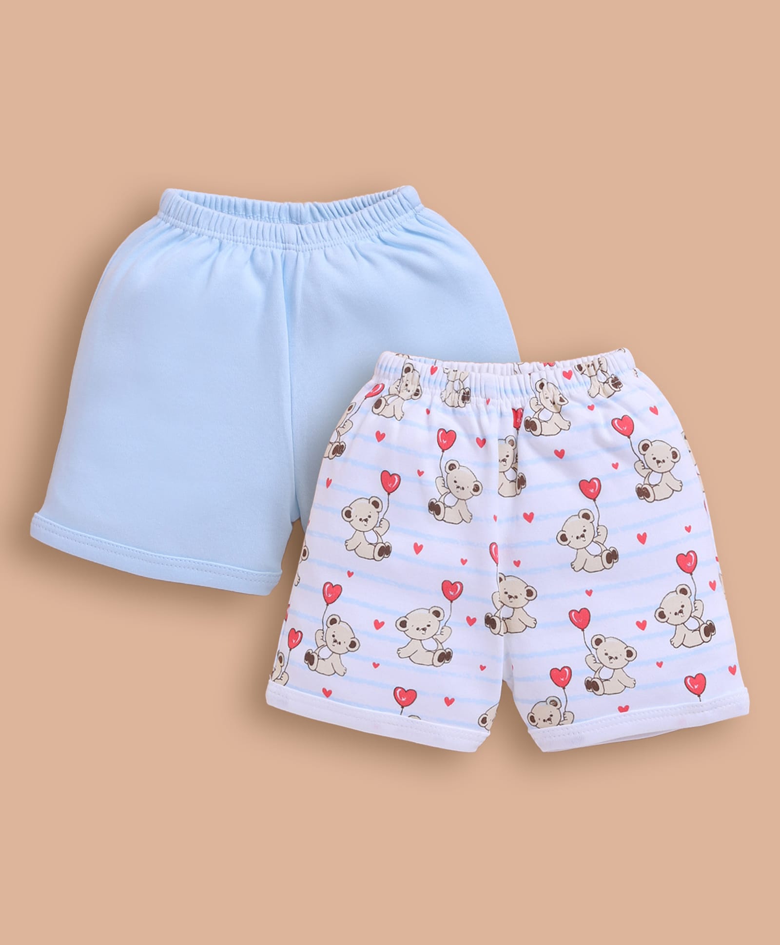 Wonderchild Pack Of 2 Solid & Teddy Bear Printed Shorts - Blue & White-image-49