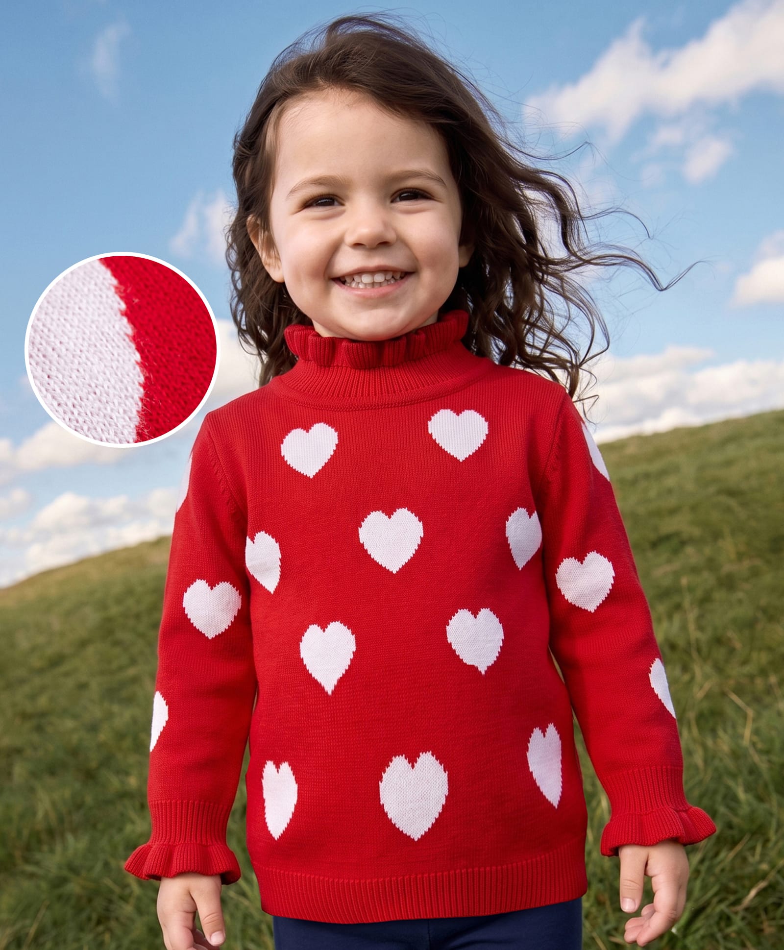 Mark & Mia Knit Full Sleeves High Neck Jacquard Pullover with Heart Design - Red-picture-18