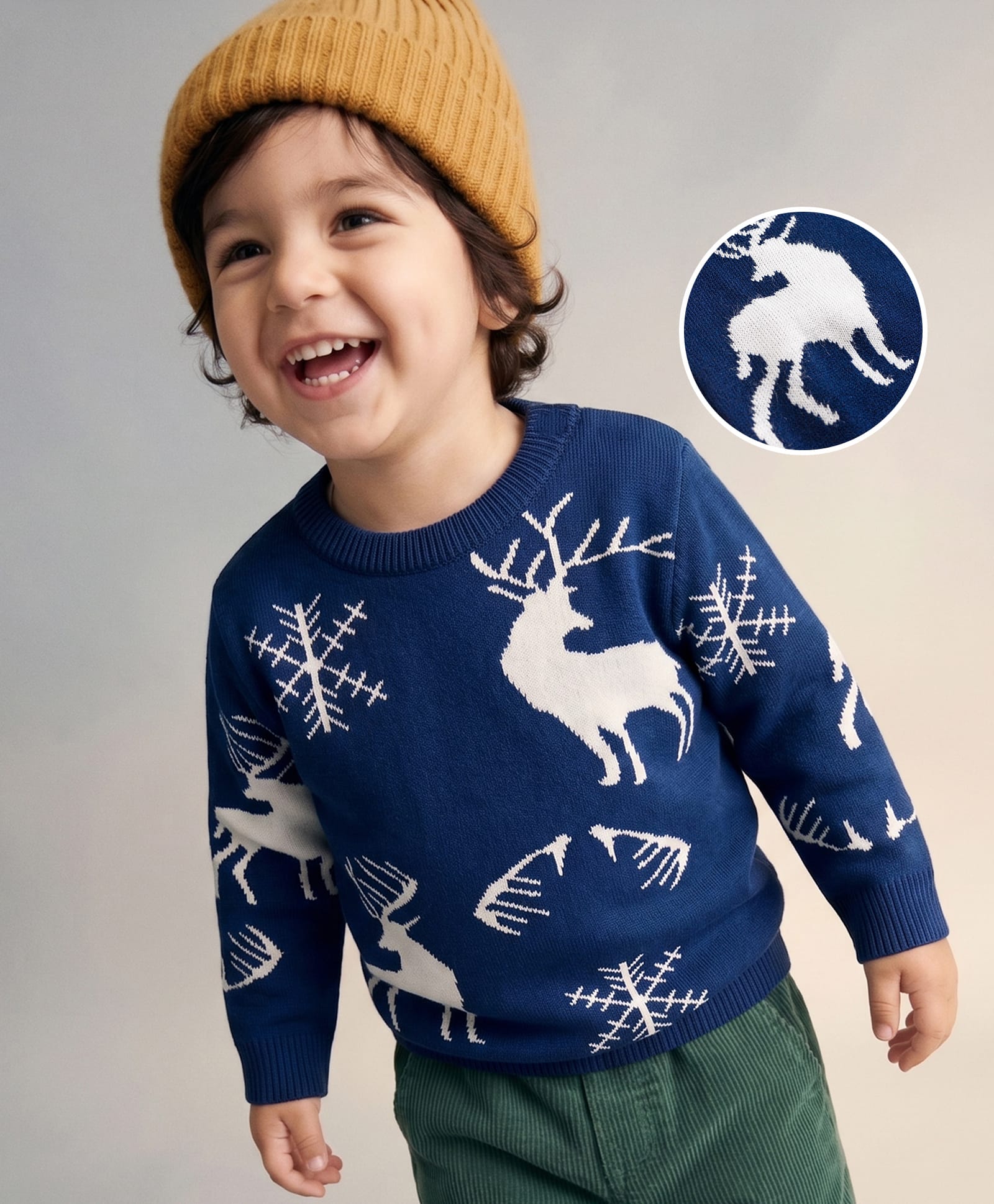 Mark & Mia Knit Full Sleeves Jacquard Pullover with Reindeer Design - Navy-picture-28