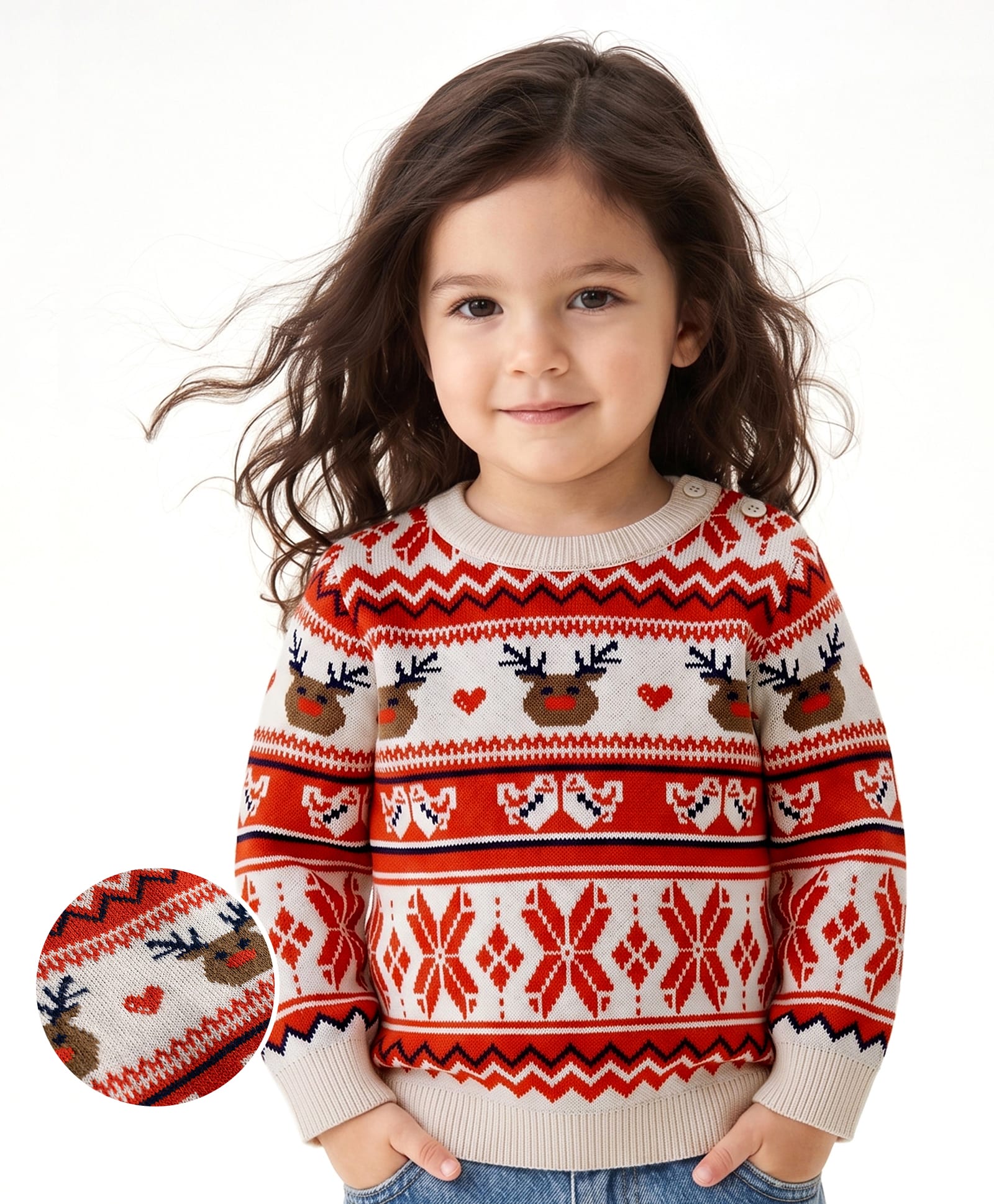 Mark & Mia Knit Full Sleeves Jacquard Pullover with Reindeer & Chevron Design - Off White-picture-12
