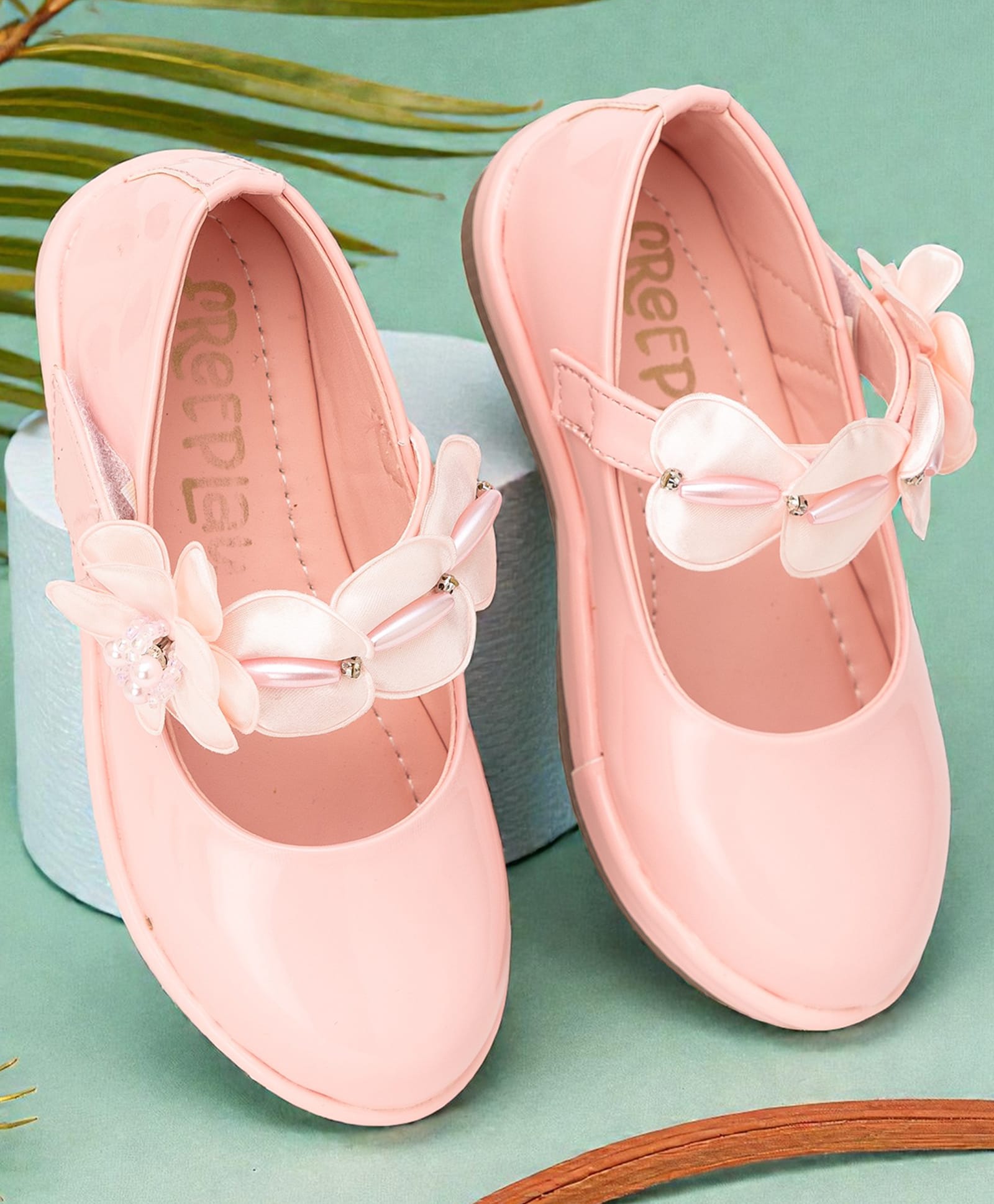 Freeplay Floral Applique Detailed Velcro Closure Ballerinas - Pink-image-34