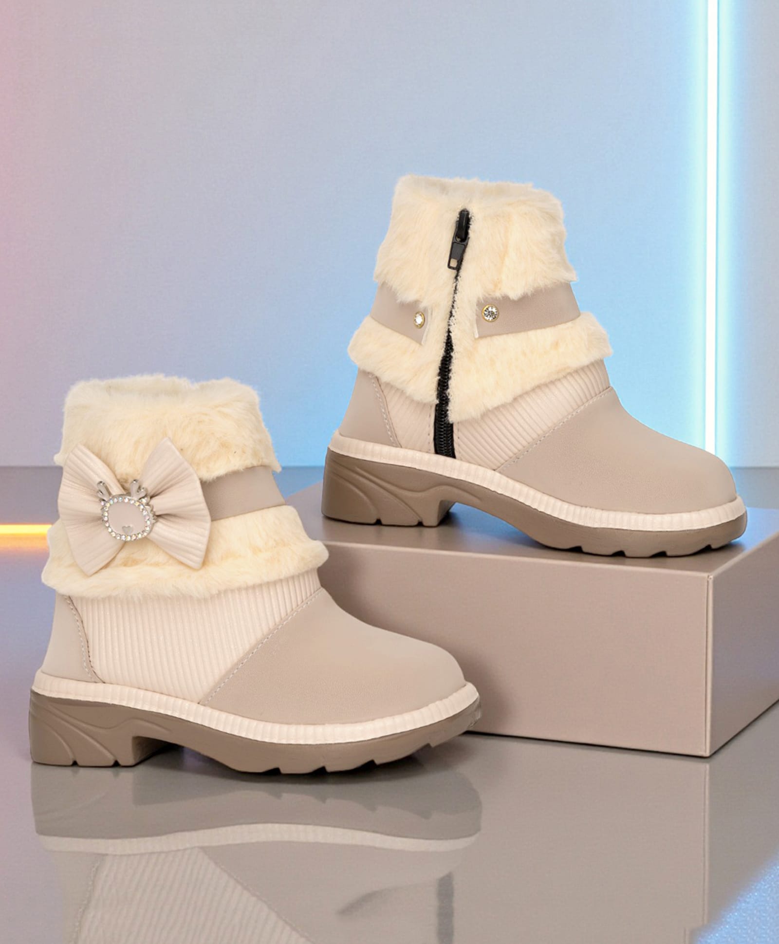 Freeplay Bow Applique & Fur Detailed Zip Closure Boots - Beige-picture-41