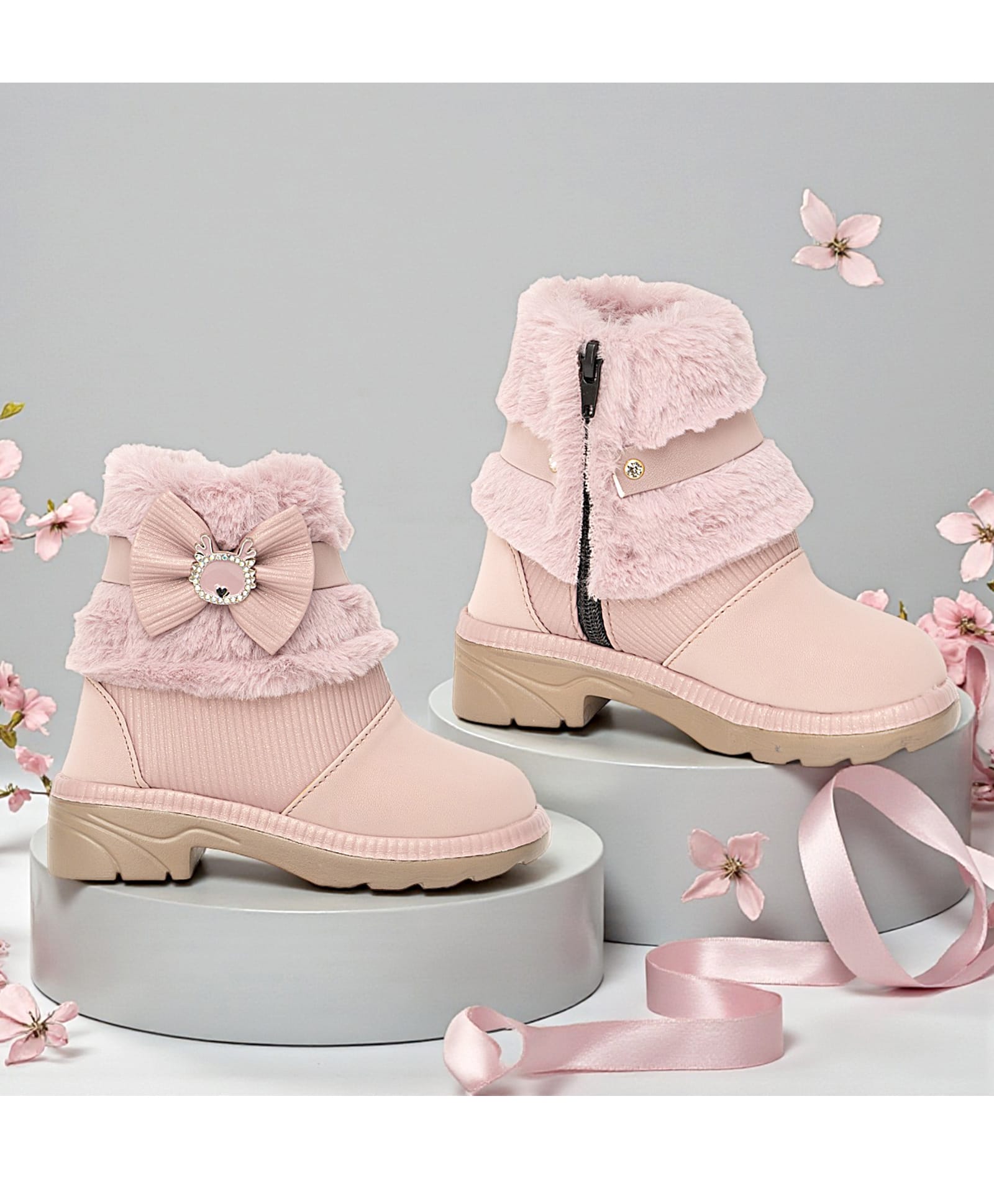 Freeplay Bow Applique & Fur Detailed Zip Closure Boots - Lavender-picture-20