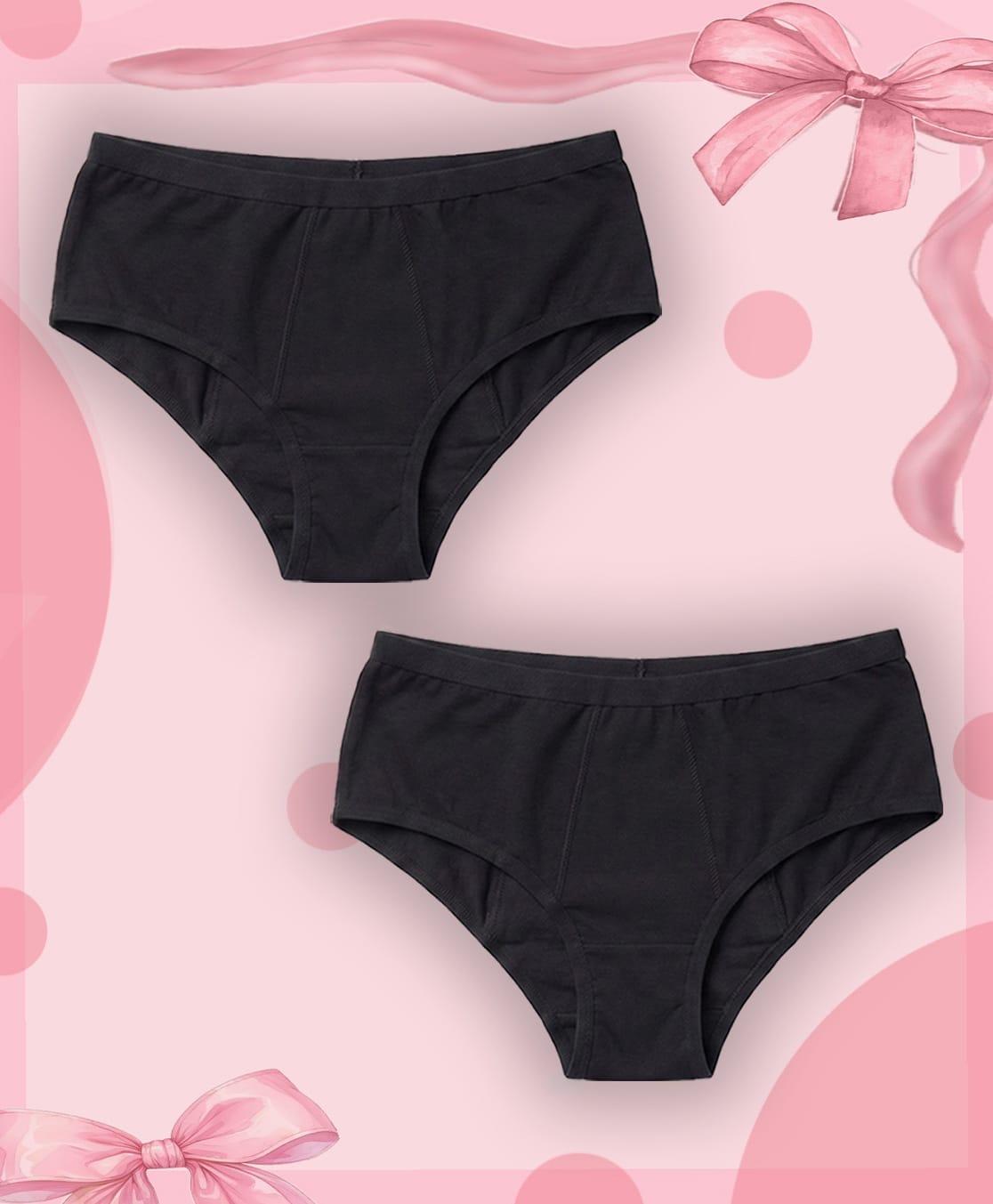 NUSYL Bamboo Fiber Knit Pack Of 2 Solid Period Panties - Black-image-20
