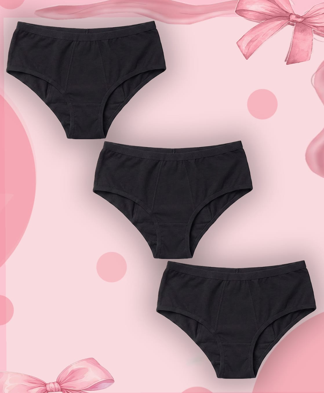 NUSYL Bamboo Fiber Pack Of 3 Solid Period Panties - Black-image-19