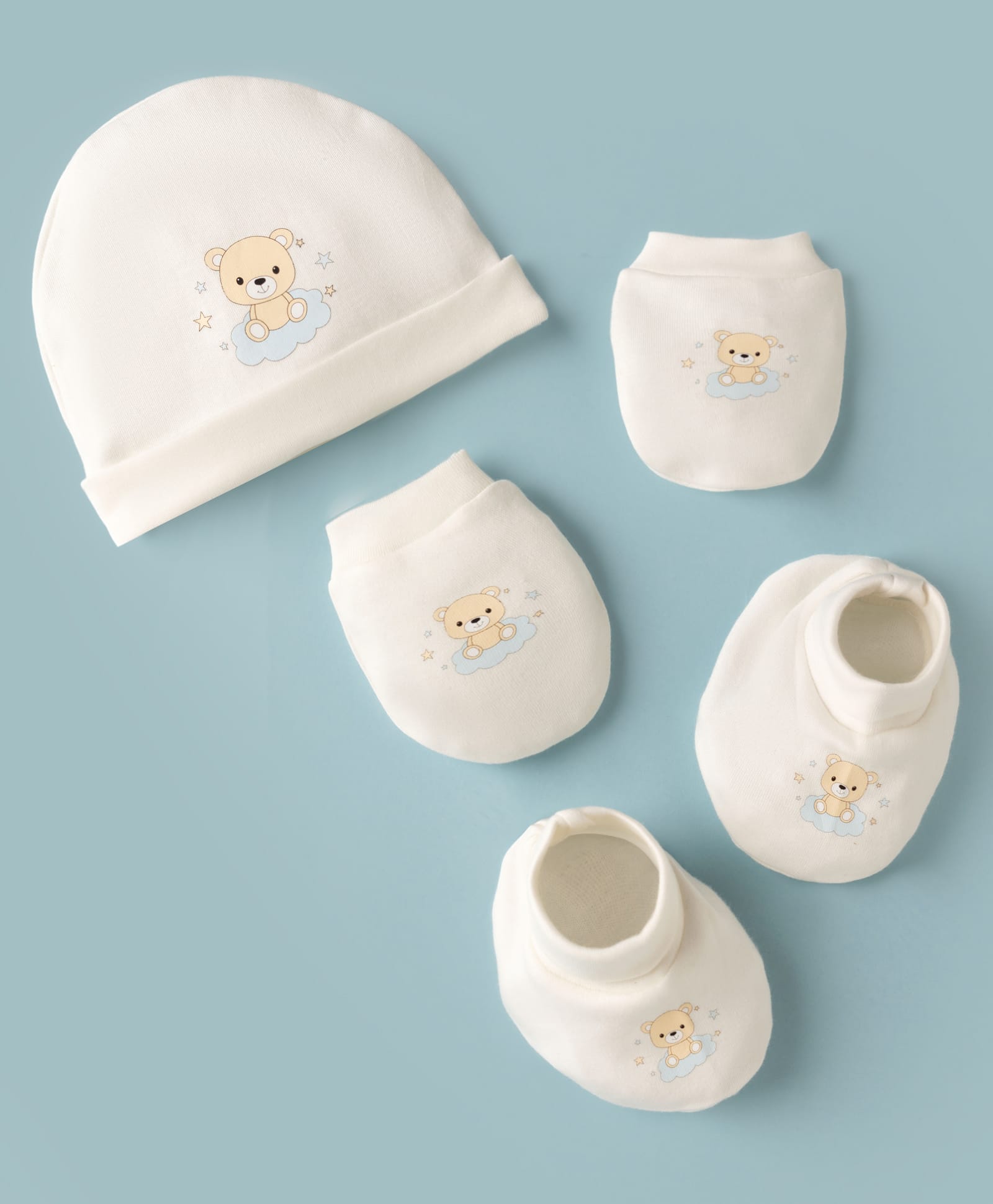 Doodle Poodle 100% Cotton Interlock Knit Cap, Mittens & Bootie Set With Teddy Bear Print White - Diameter 17.5 cm-picture-25