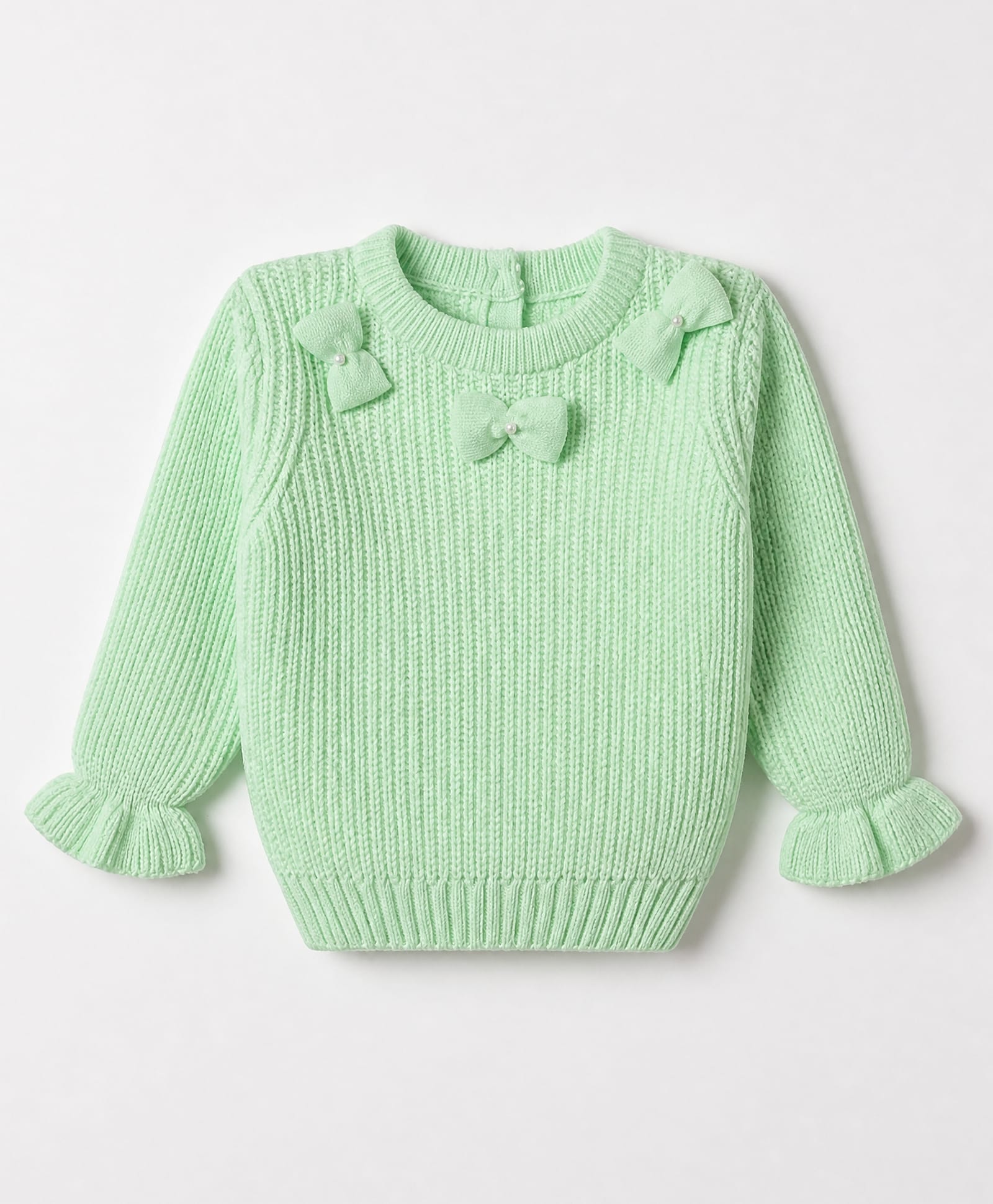 Babyoye Knit Full Sleeves Pullover with Bow Applique - Light Green-picture-34
