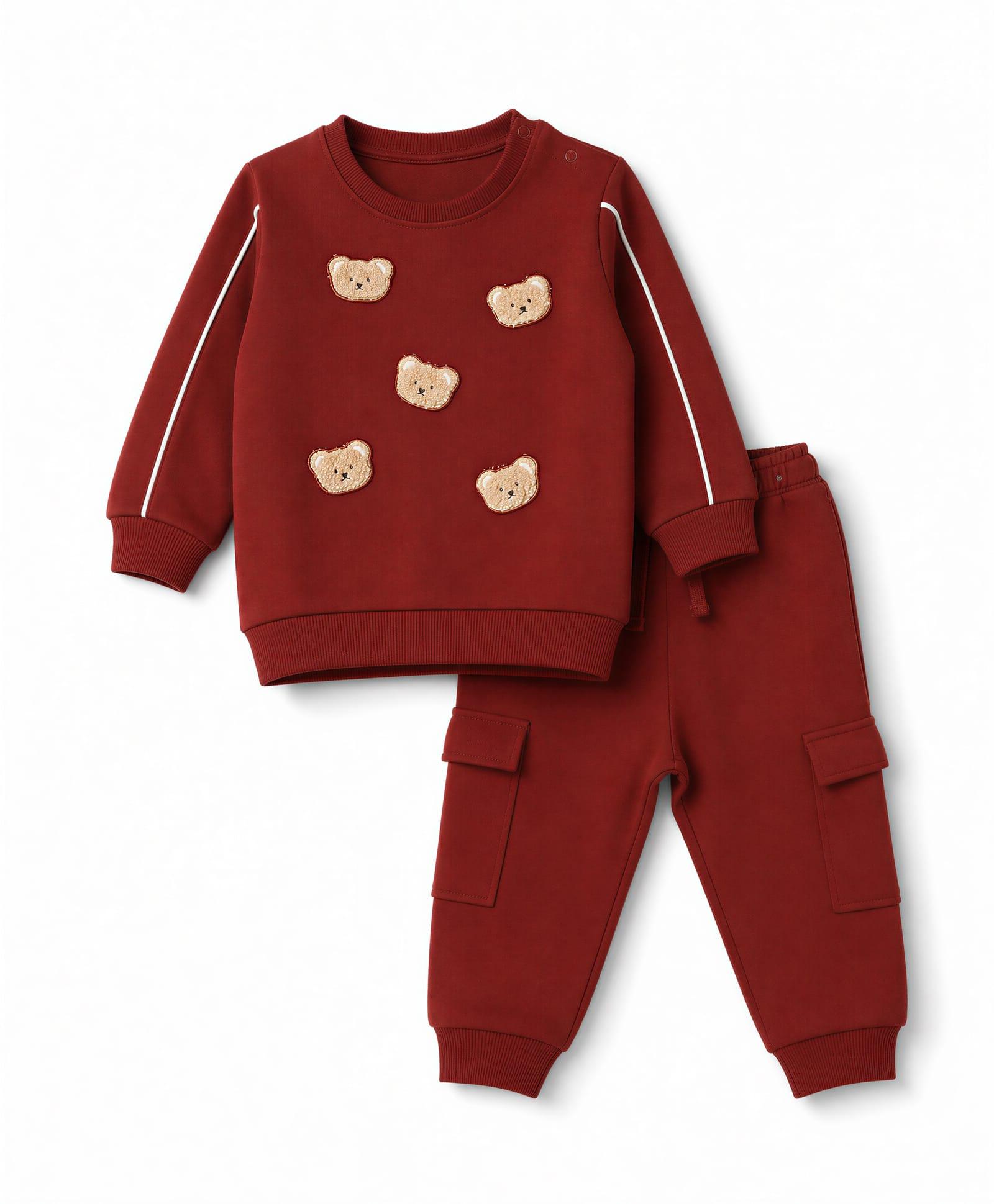 Babyoye 100 % Cotton Terry Knit Full Sleeves Winter Wear Suit With Bear Embroidery - Maroon-picture-22
