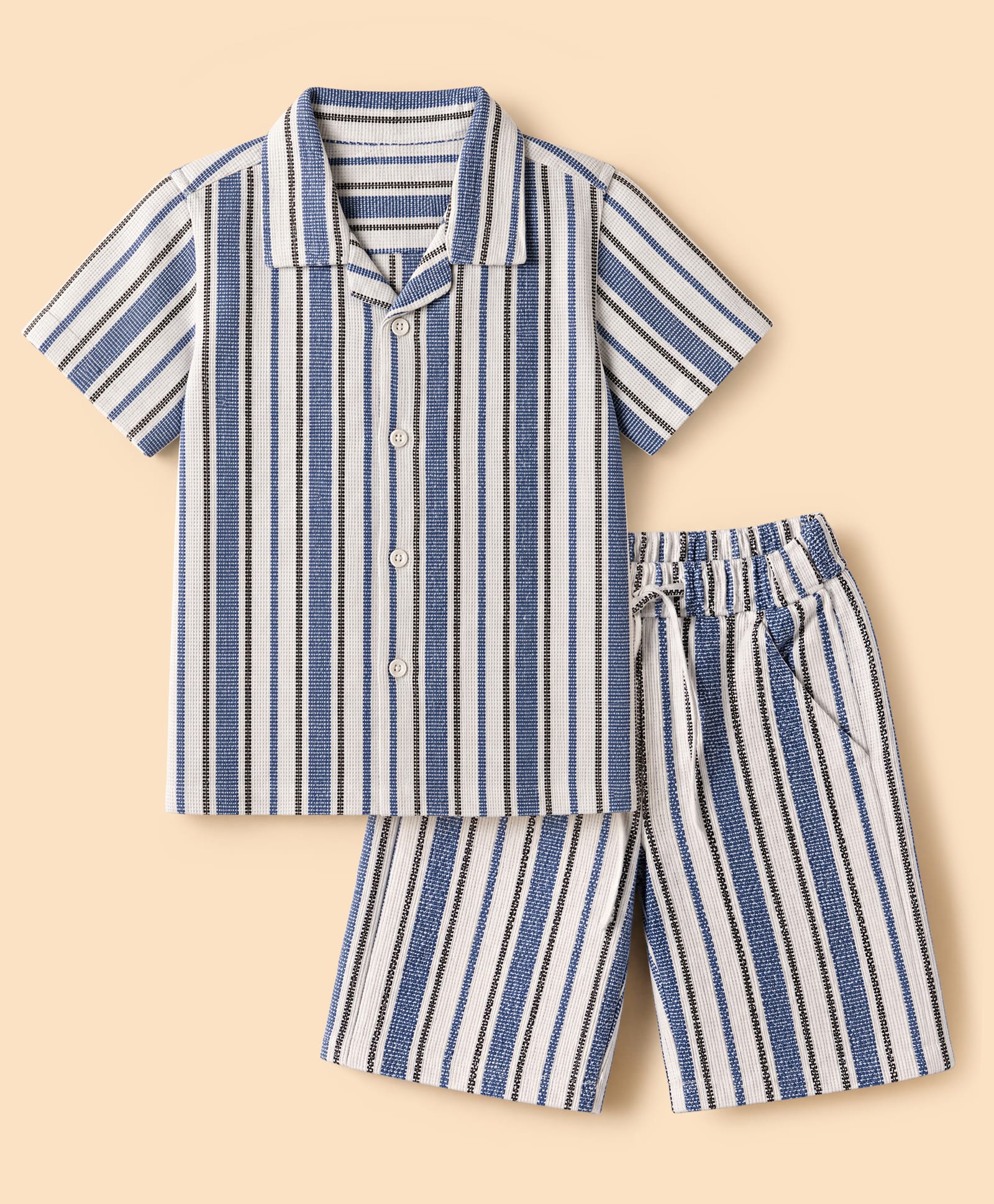 Babyhug Cotton Woven Half Sleeves Co-Ords Striped Shirt & Shorts Set - Blue-picture-18