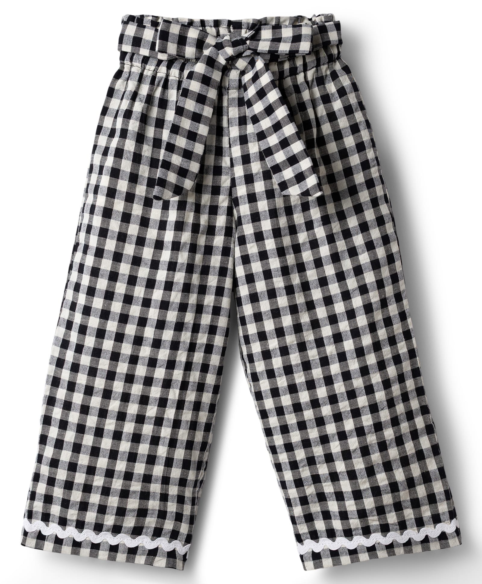 CrayonFlakes Cotton Knit Gingham Checked & Bow Applique Detailed Pants - Black-image-13