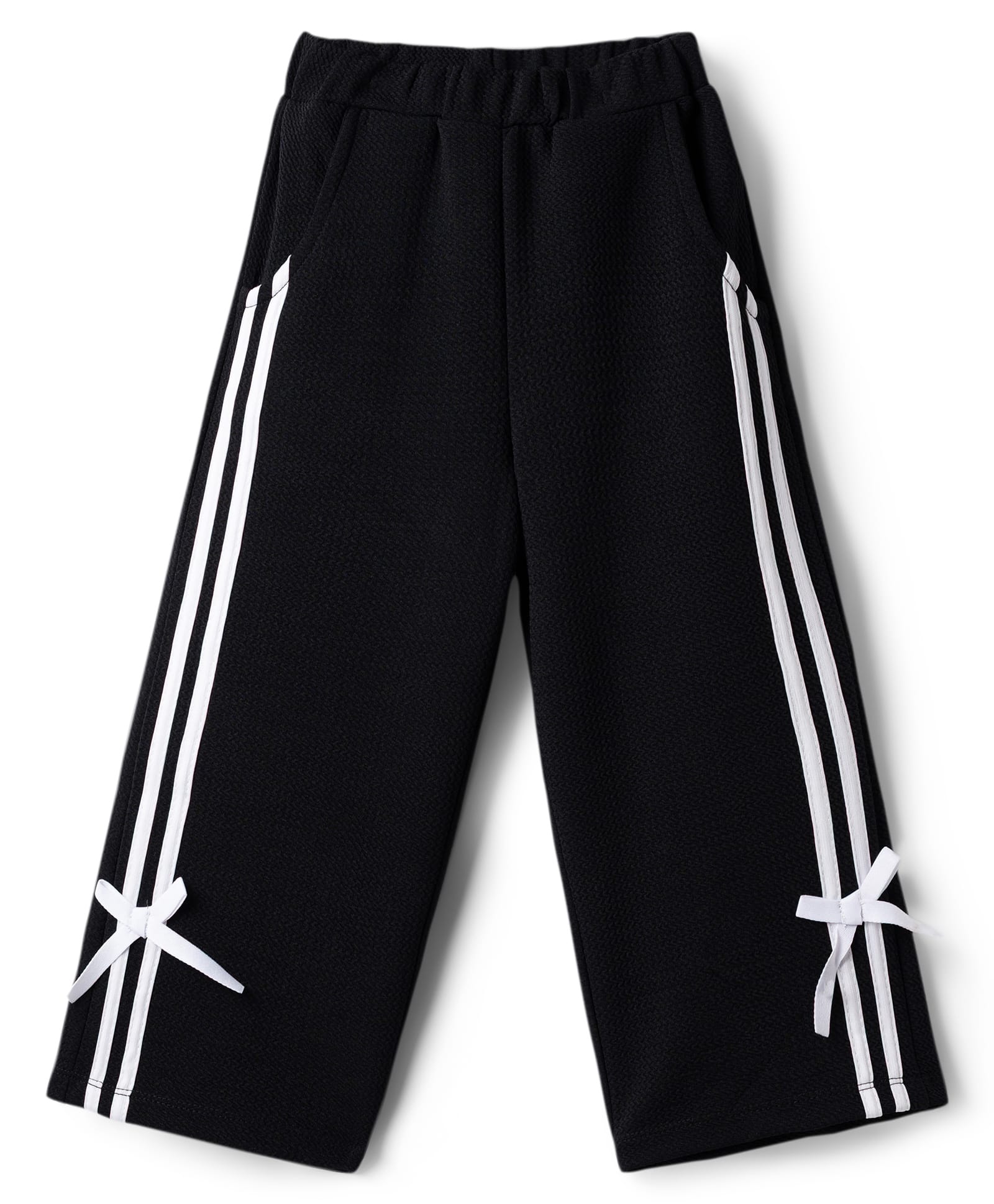CrayonFlakes Cotton Knit Side Taped & Bow Applique Detailed Pants - Black-image-47