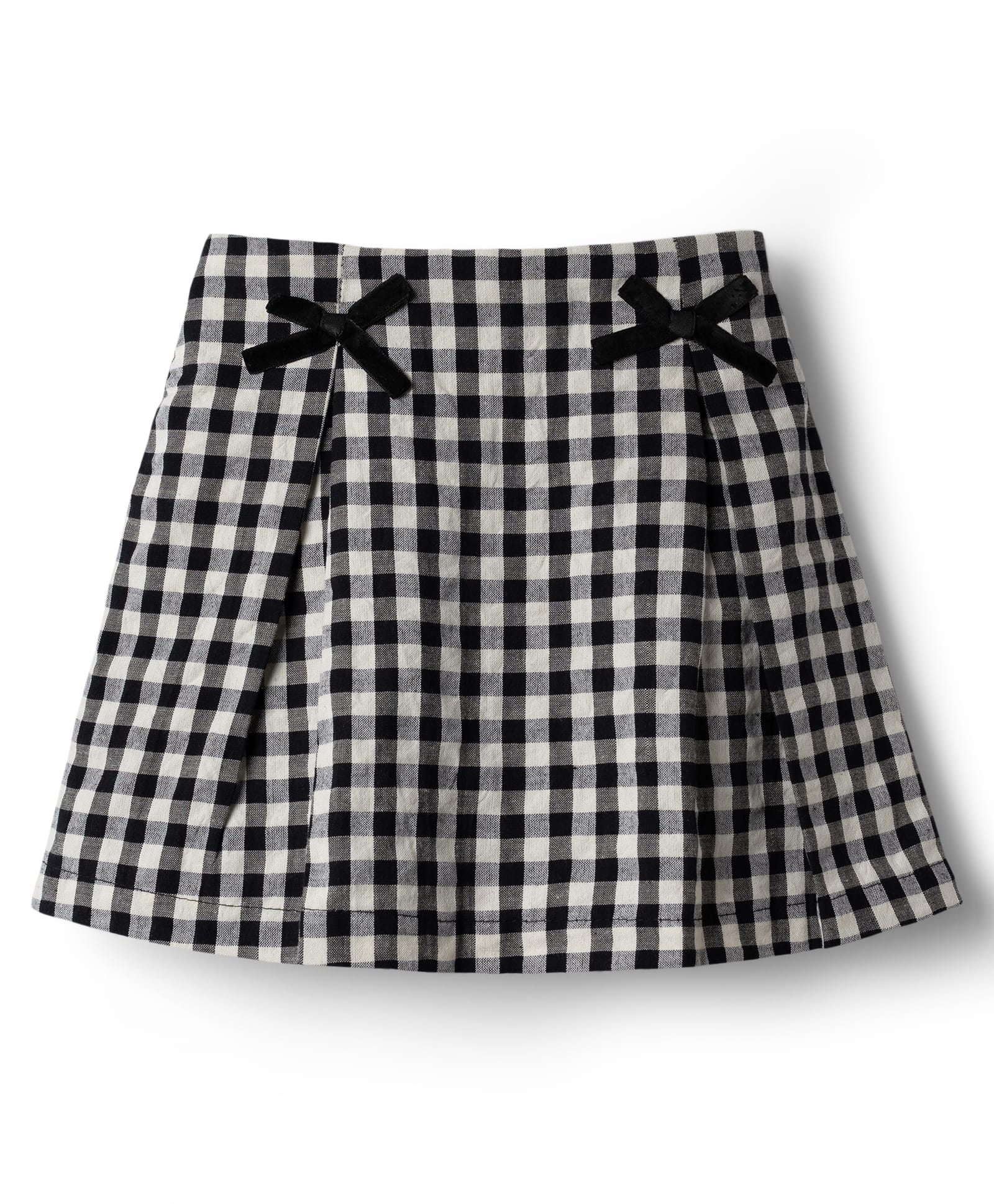 CrayonFlakes Cotton Knit Gingham Checked & Bow Applique Detailed Skort - Black-picture-13