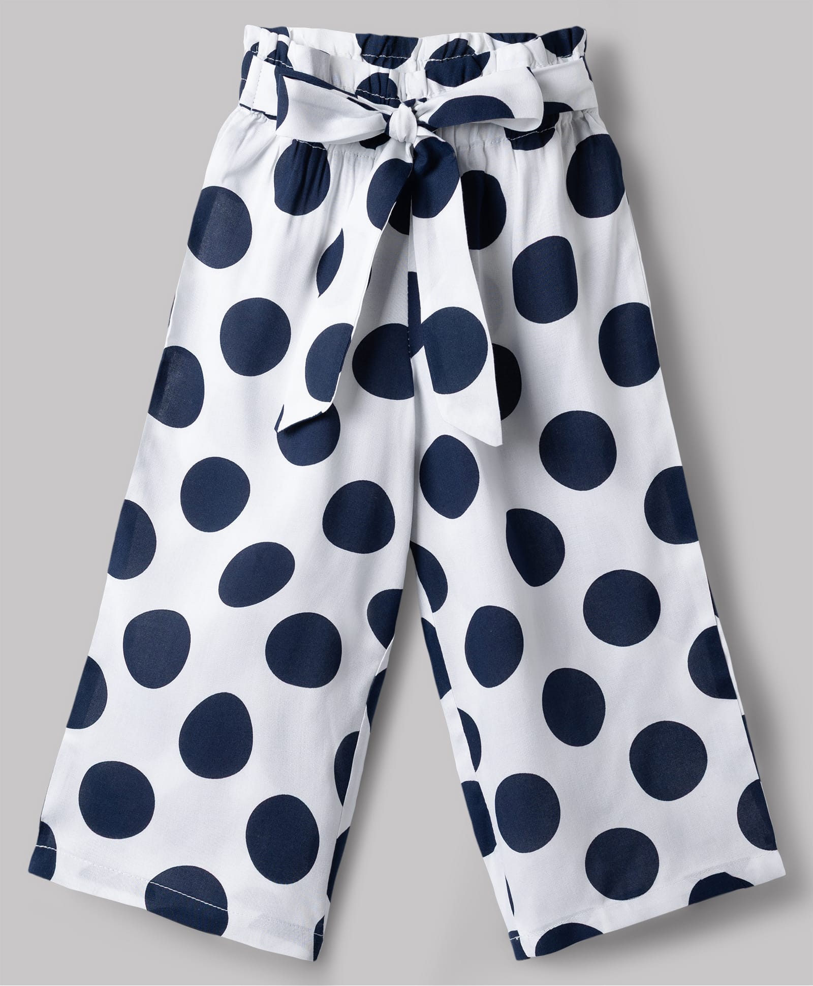 CrayonFlakes Rayon Knit Polka Dots Printed & Bow Applique Detailed Palazzo - White-picture-23