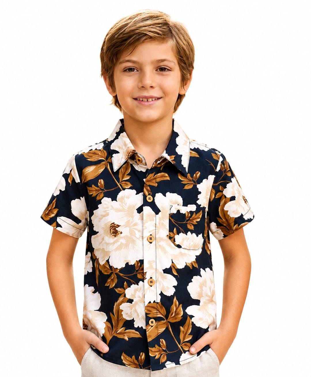 CrayonFlakes Rayon Woven Half Sleeves Shirt with Floral Print - Black-picture-26