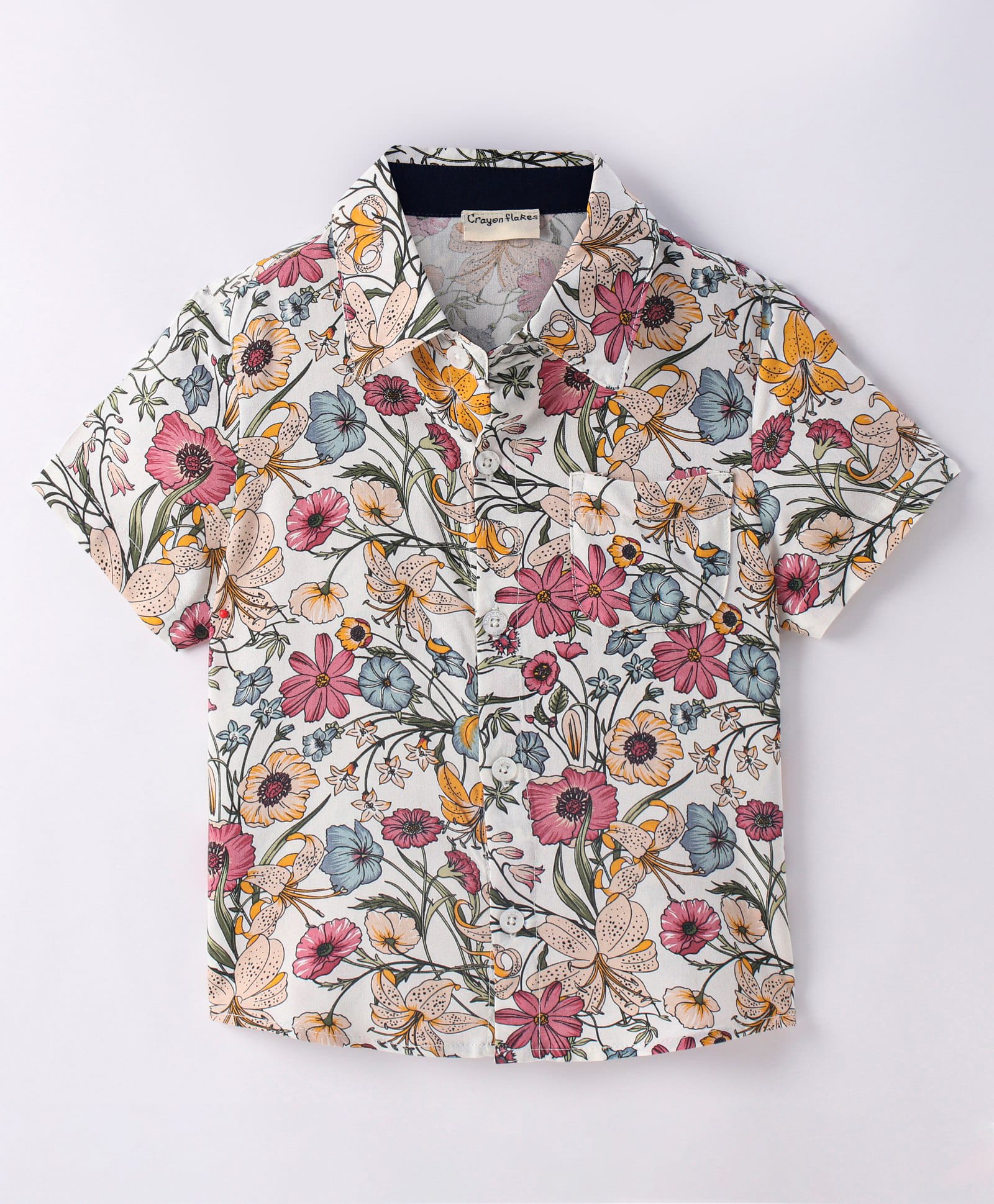 CrayonFlakes Rayon Woven Half Sleeves Shirt with Floral Print - Offwhite-picture-23