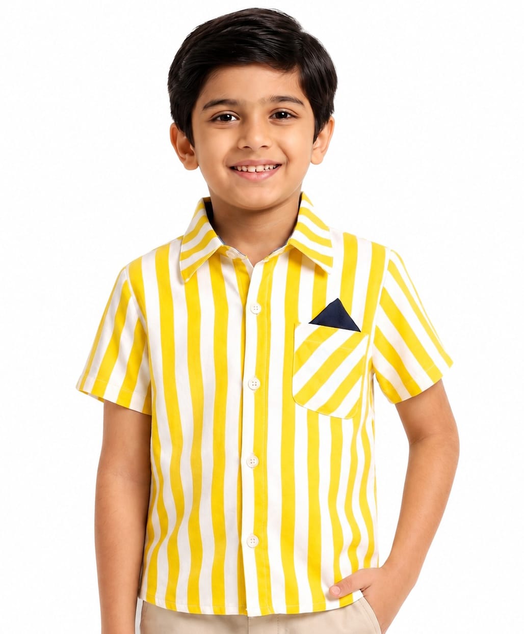CrayonFlakes Rayon Woven Half Sleeves Stripe Shirt - Yellow-picture-42