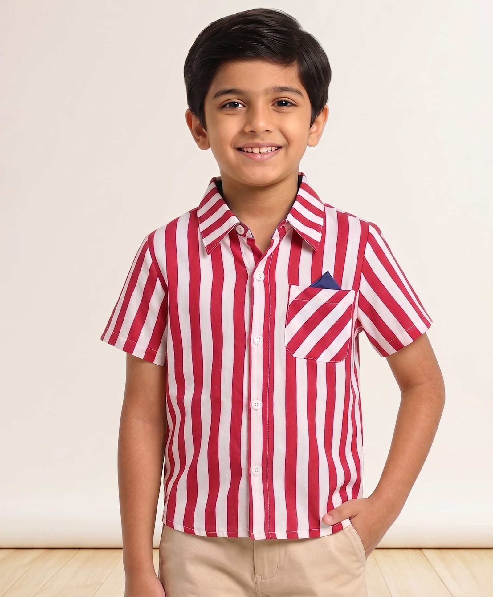 CrayonFlakes Rayon Woven Half Sleeves Stripe Shirt - Red-picture-6
