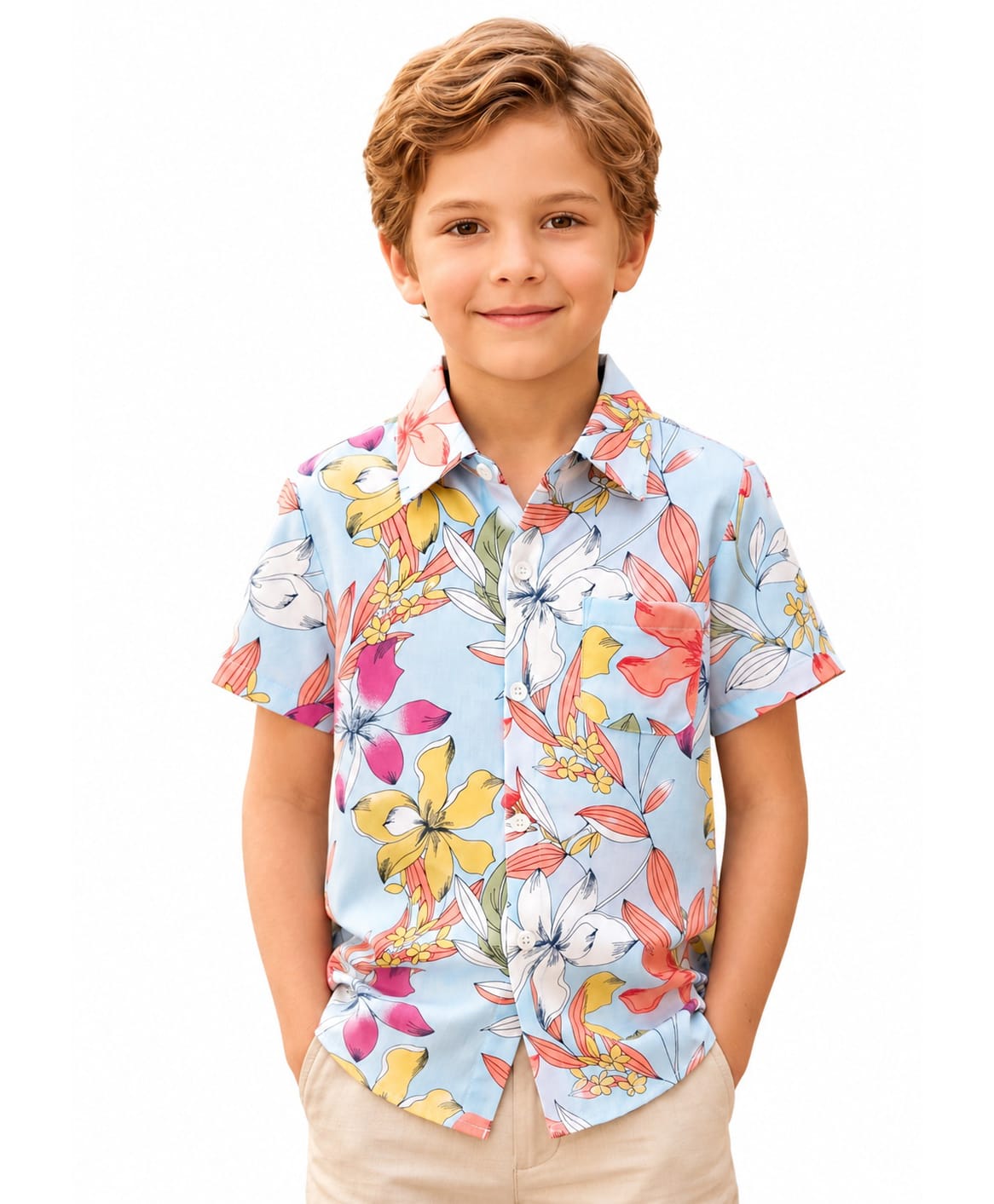 CrayonFlakes Rayon Woven Half Sleeves Shirt with Floral Print - Sky Blue-picture-24