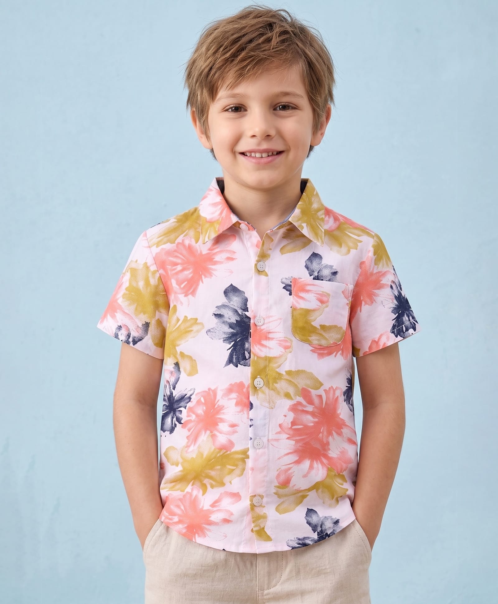 CrayonFlakes Rayon Woven Half Sleeves Shirt with Floral Print - Baby Pink-picture-16