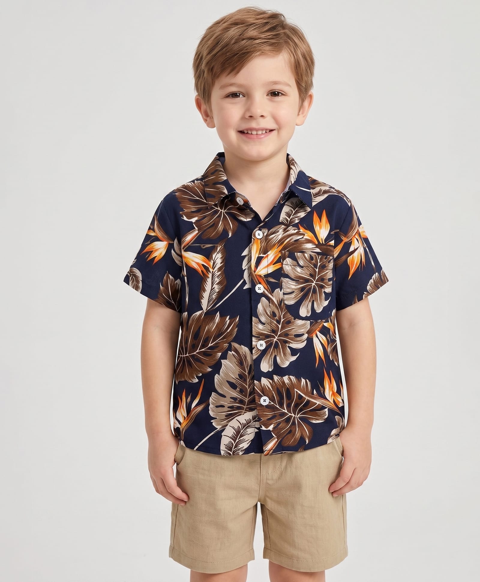 CrayonFlakes Rayon Woven Half Sleeves Shirt with Leaves Print - Navy Blue-picture-11