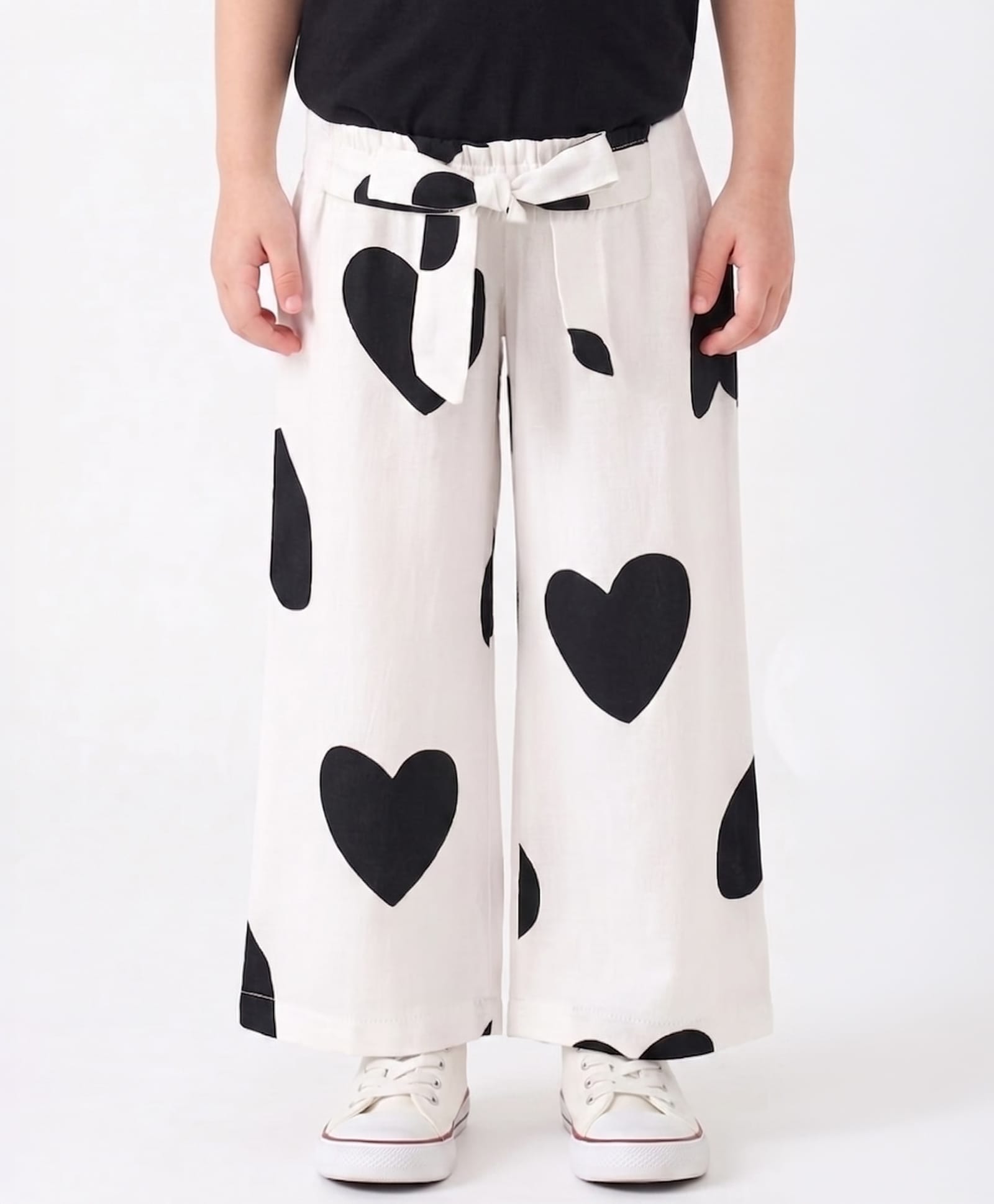 CrayonFlakes Rayon Woven Hearts Printed Culottes With Belt -Off White-picture-18