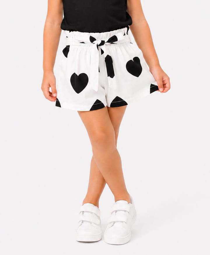 CrayonFlakes Rayon Knit Heart Printed Shorts with Belt - Off White-picture-12