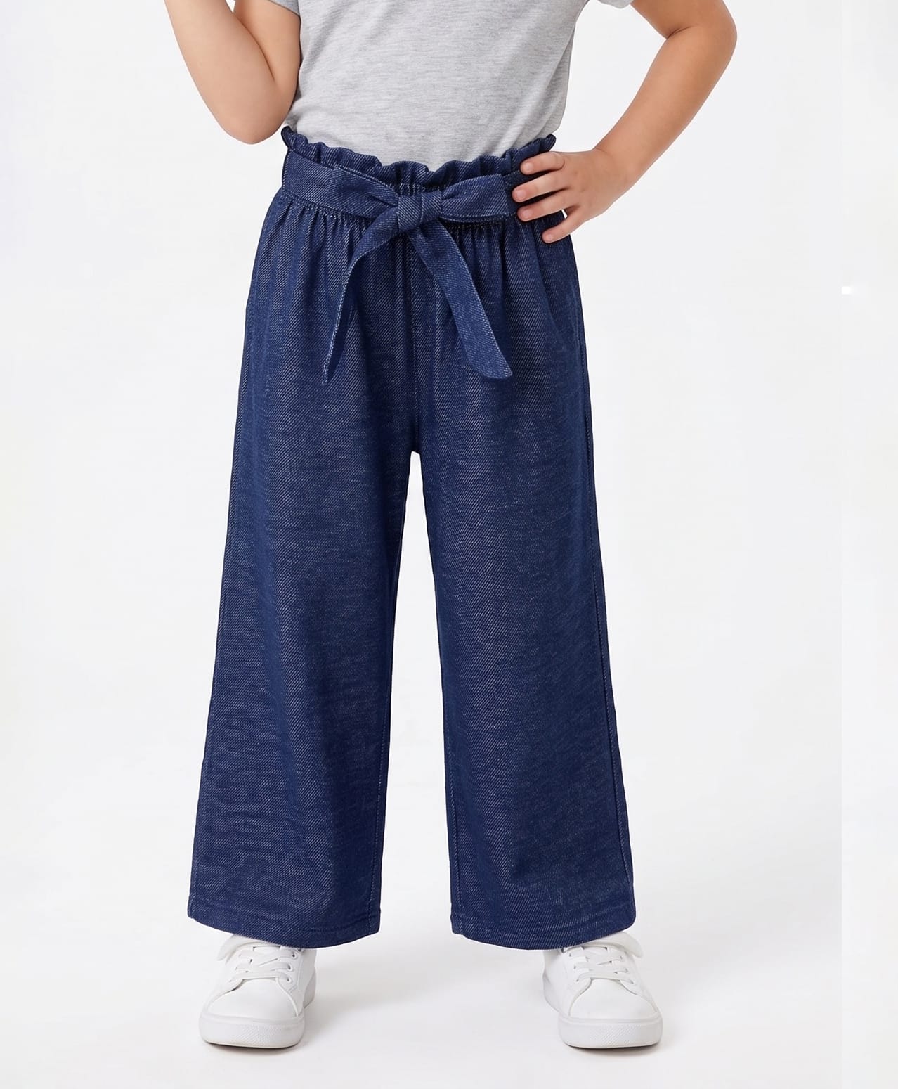 CrayonFlakes Rayon Knit Solid Colour Culottes with Belt - Navy-picture-10