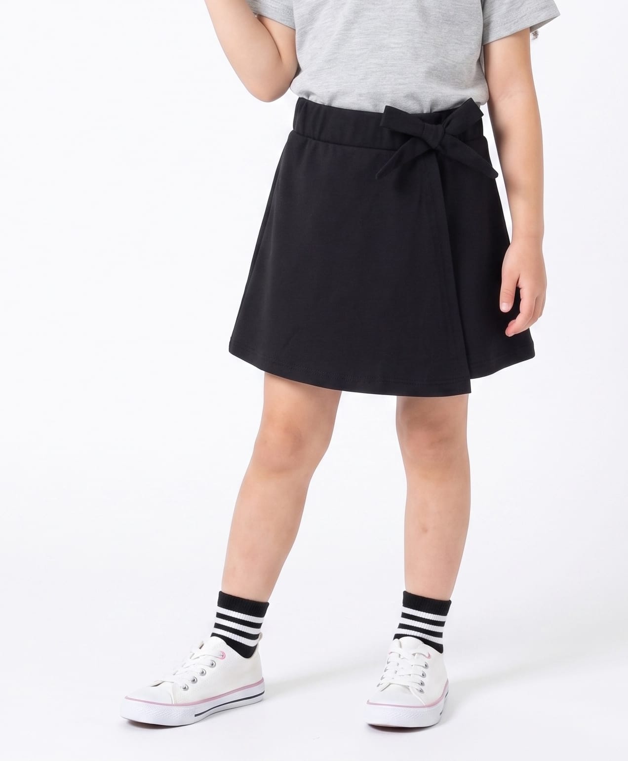 CrayonFlakes Cotton Lycra Knit Solid & Bow Detailed Flapped Skort - Black-picture-30