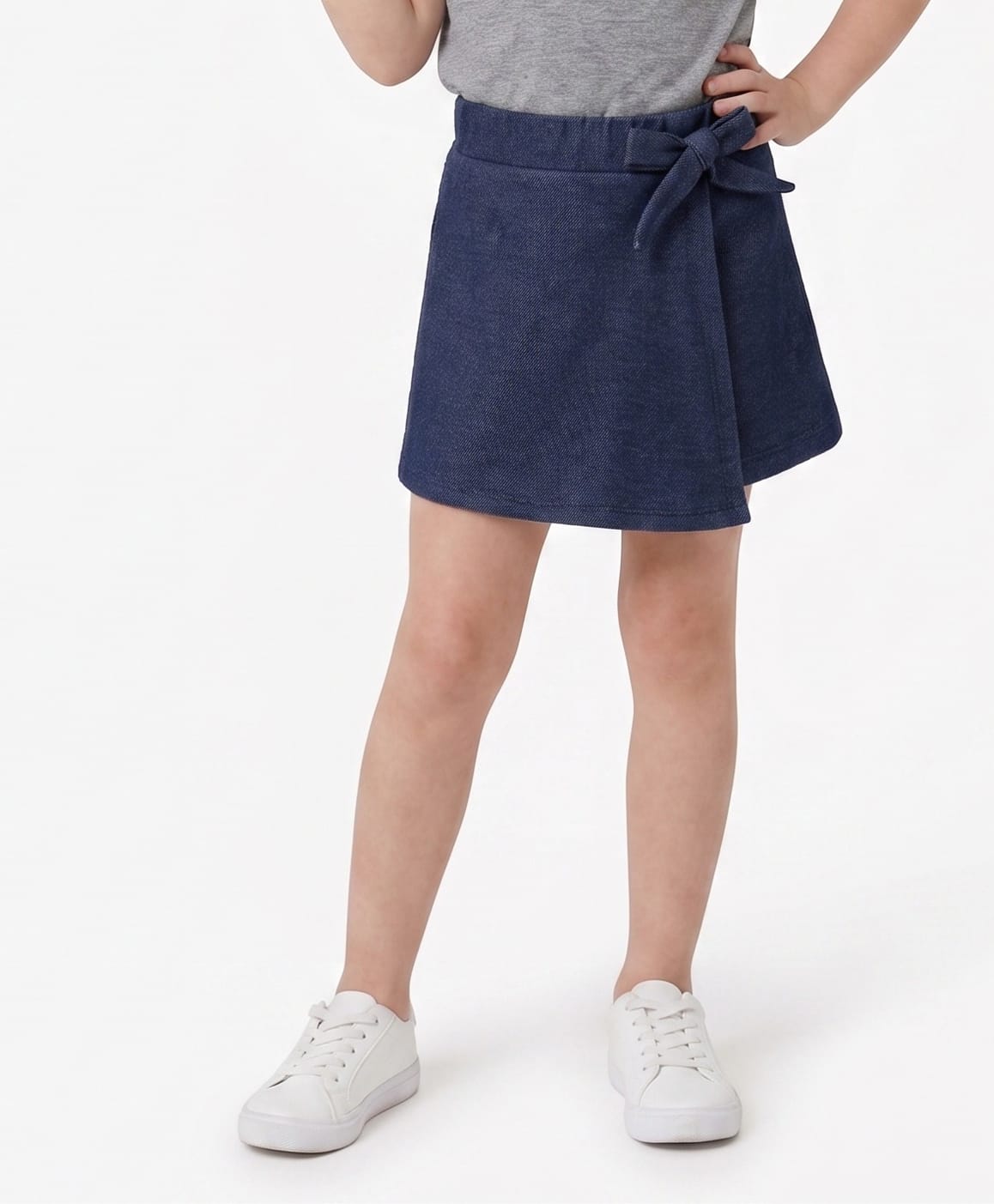 CrayonFlakes Solid & Bow Detailed Flapped Cotton Lycra Knit Skort - Blue-picture-32
