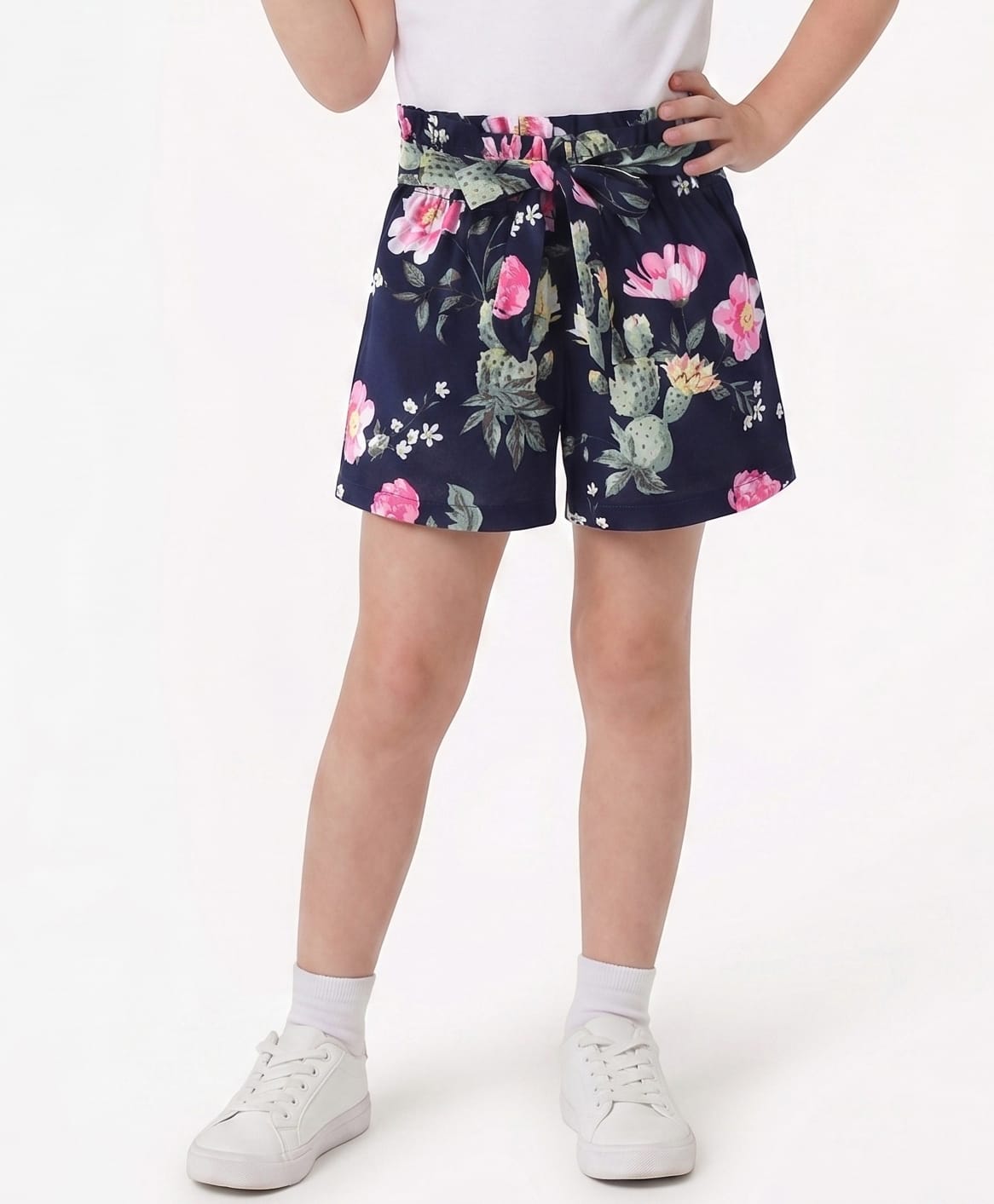 CrayonFlakes Rayon Woven Floral Printed Shorts - Navy Blue-image-16
