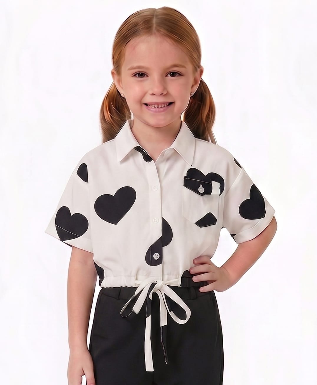 CrayonFlakes Rayon Woven Half Sleeves Crop Top With Heart Print - Off White-image-29